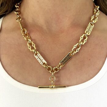Gold Stars and Bars T-Bar Chain Necklace