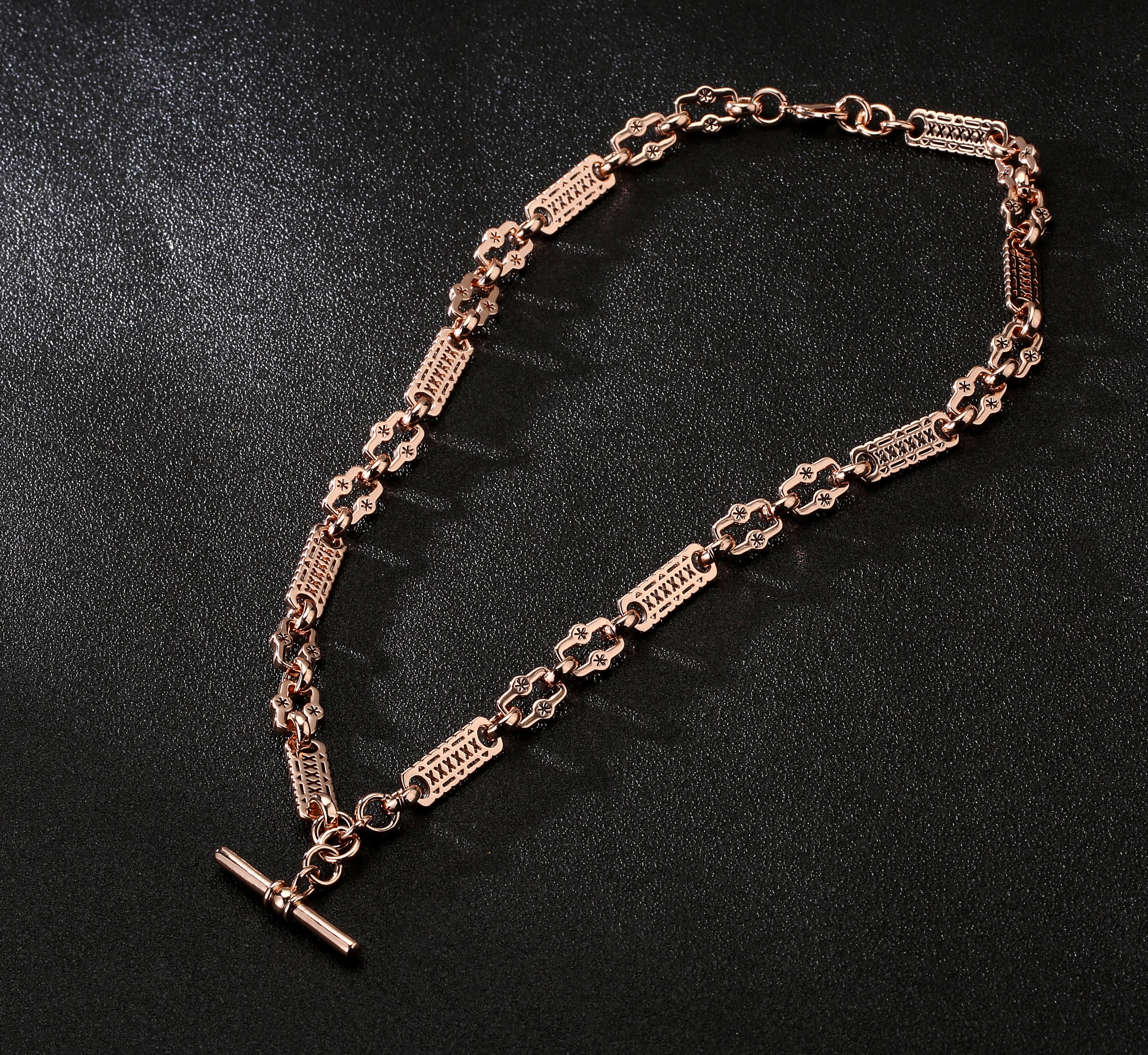 Rose Gold Stars and Bars T-Bar Chain Necklace