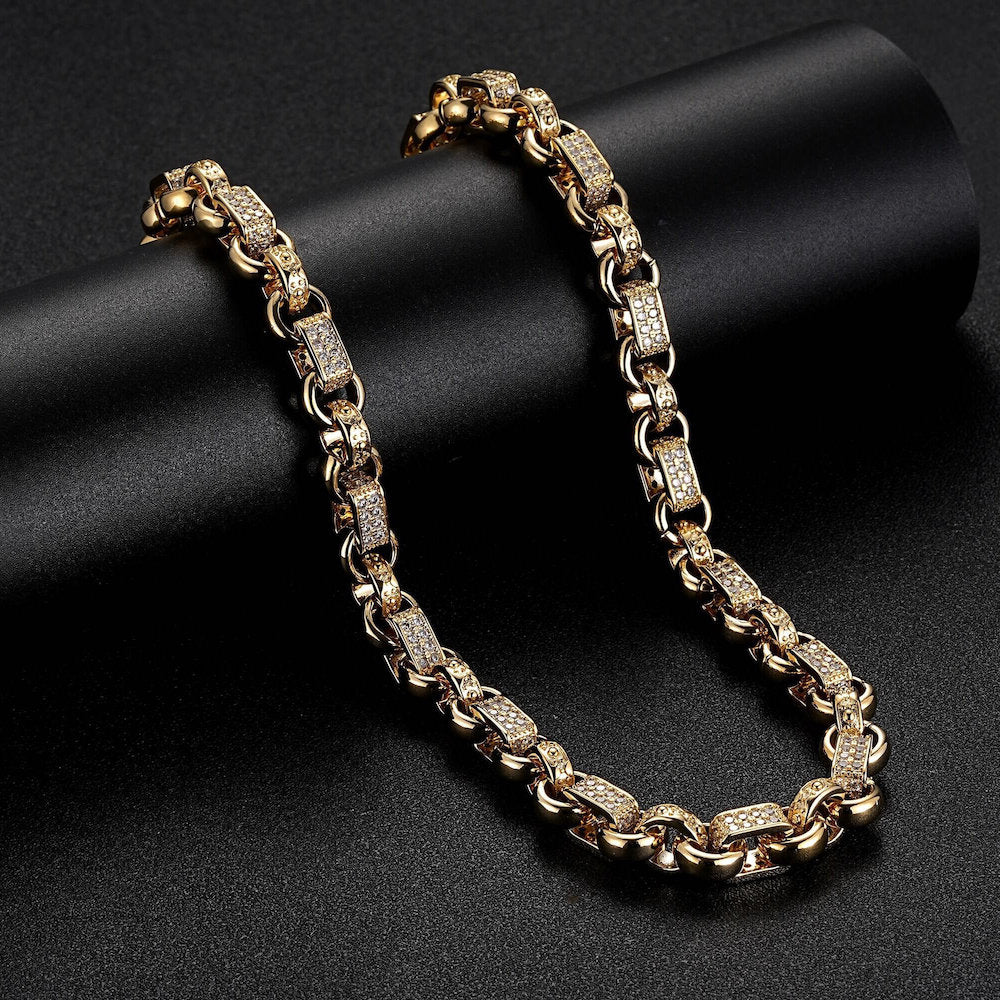 10mm Gold-Filled Premium Silver Stone Gypsy Link Chain with Albert Clasp – 24 Inch