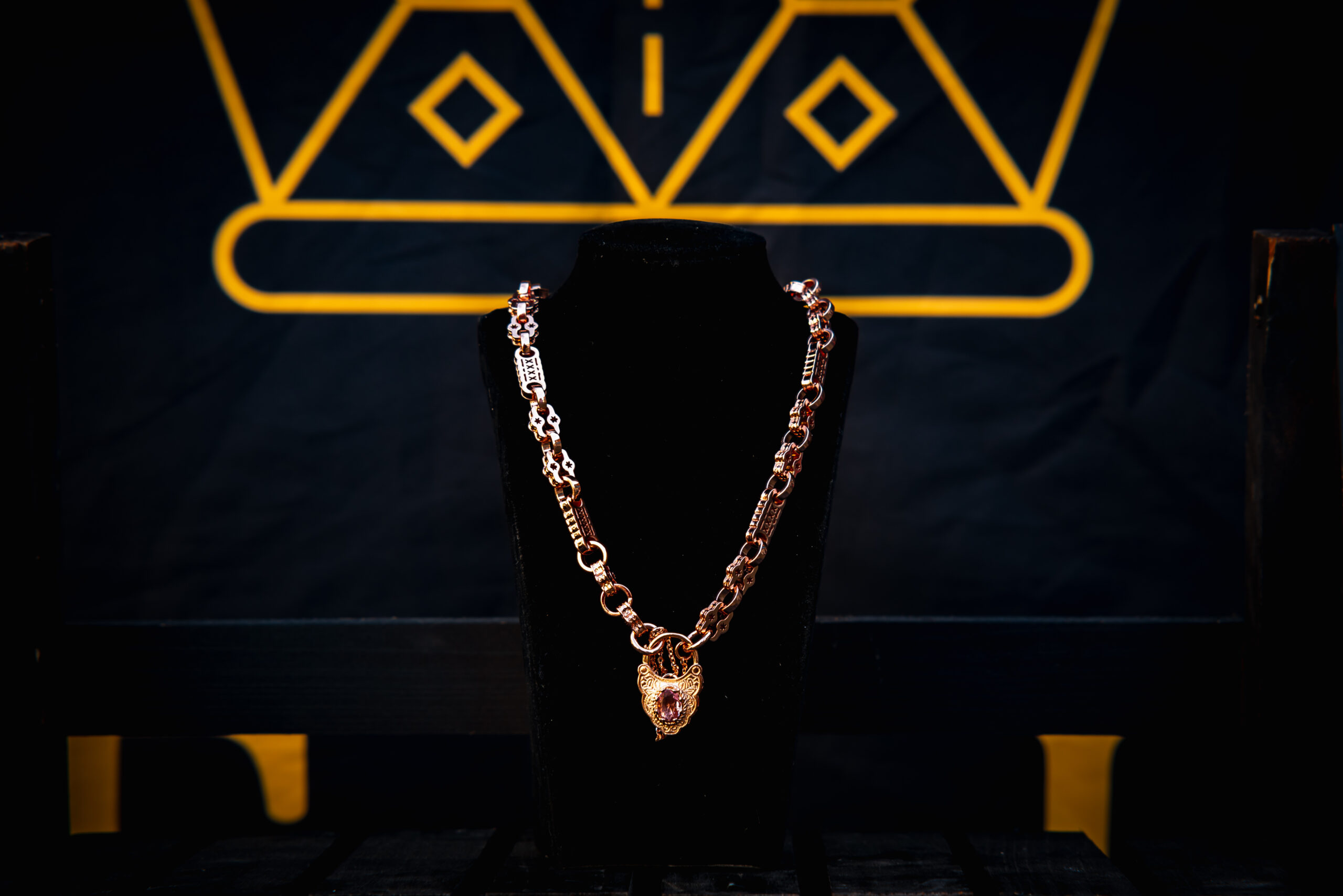Rose Gold Premium Medium Stars and Bars necklace with Pink Lock