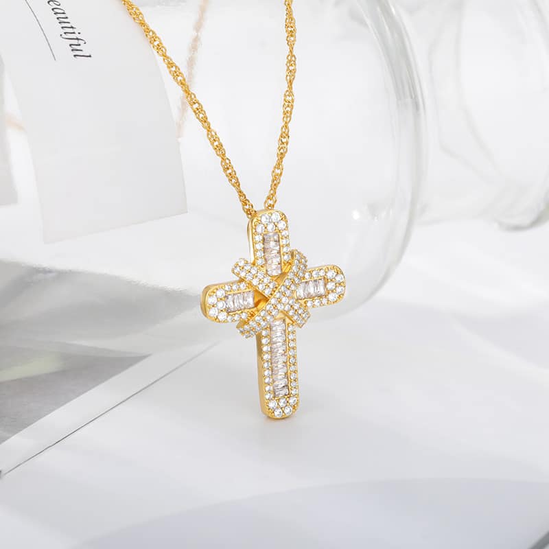 Gold Iced Out Cross Pendant and Chain