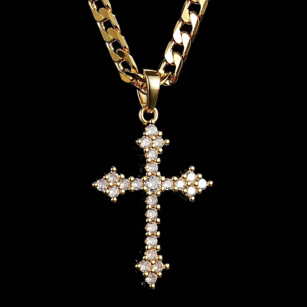Premium Gold-Filled Crystal Cross Necklace with 22-Inch Luxury 6mm Chain