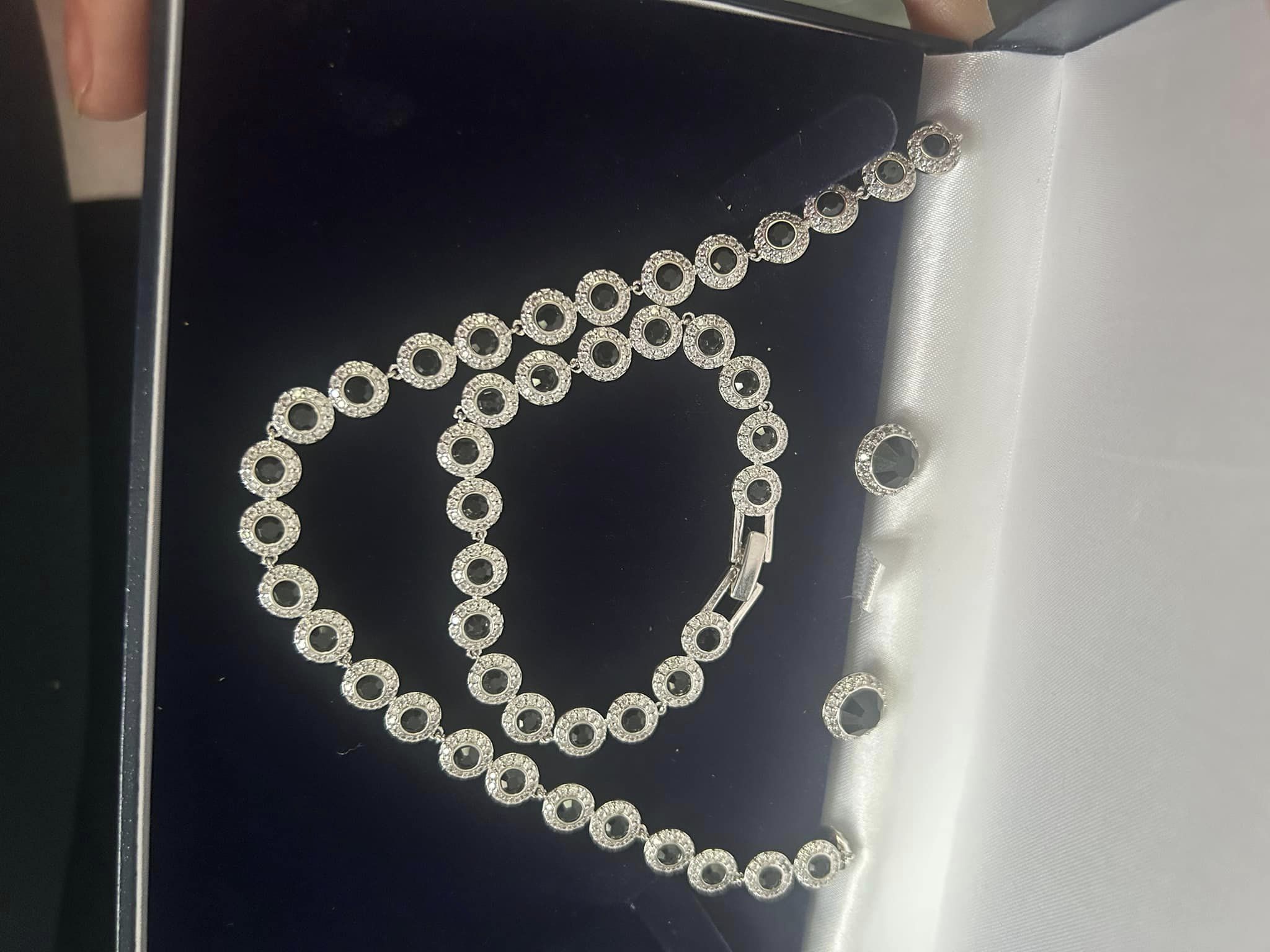 Black Stone Crystal Halo Tennis Set