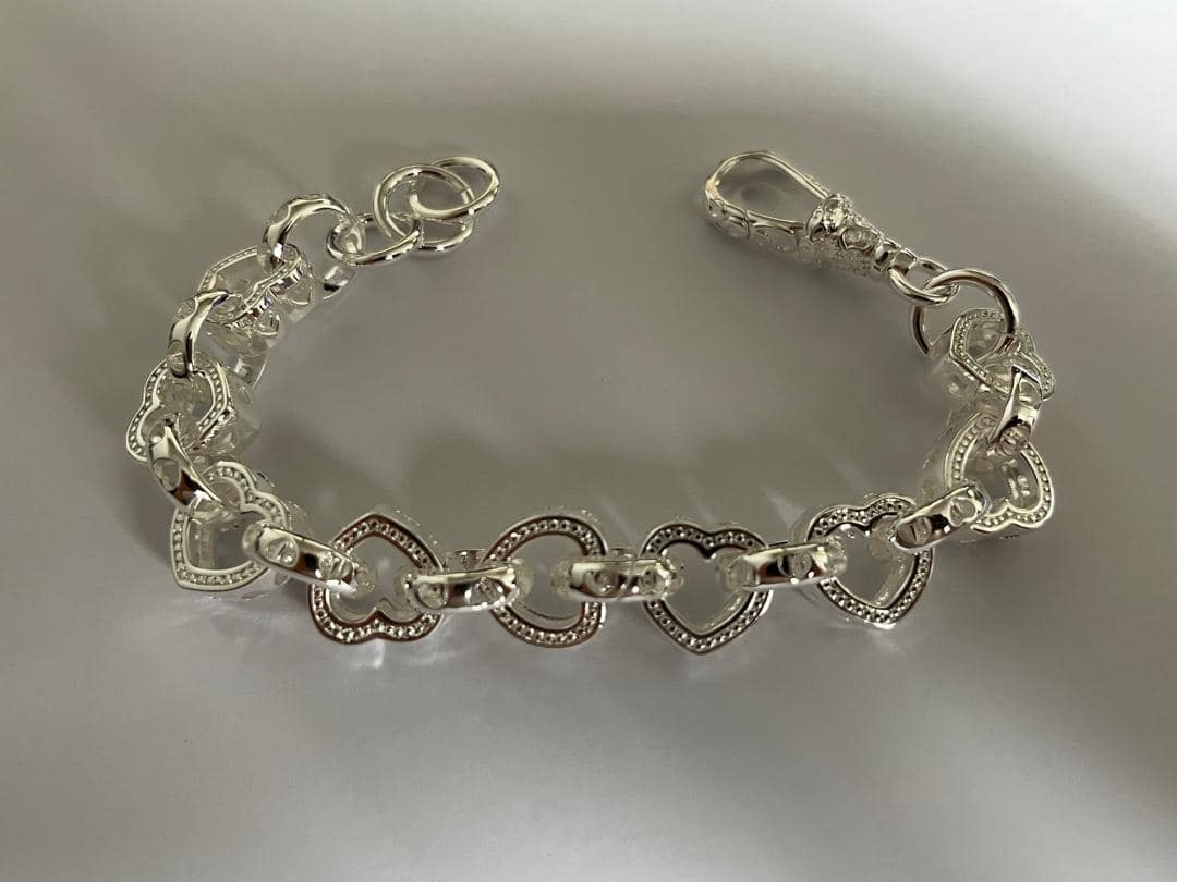 Silver Heart Belcher Bracelet with Rhodium Plating 12mm