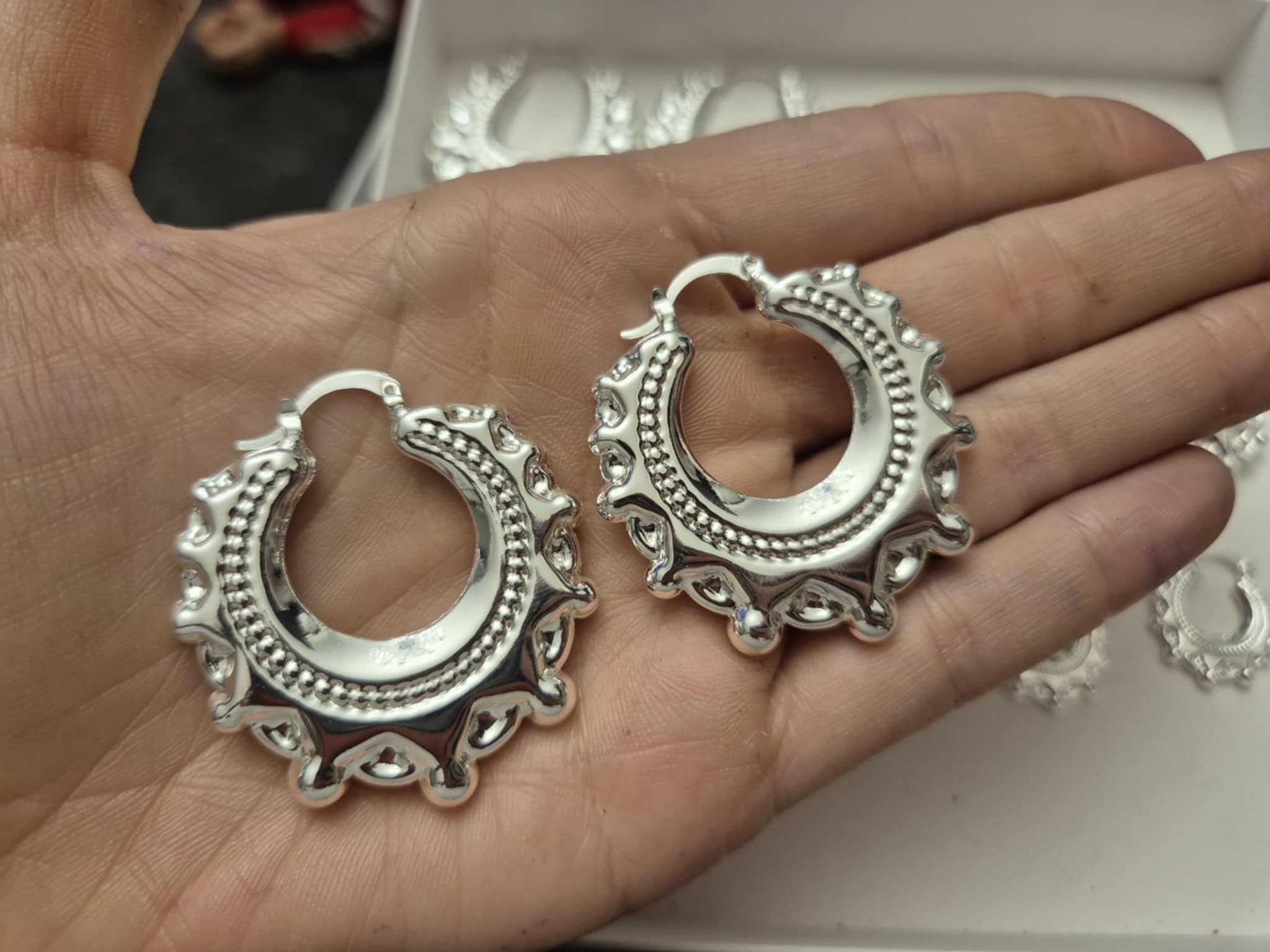 Round Silver Creole Earrings 4cm