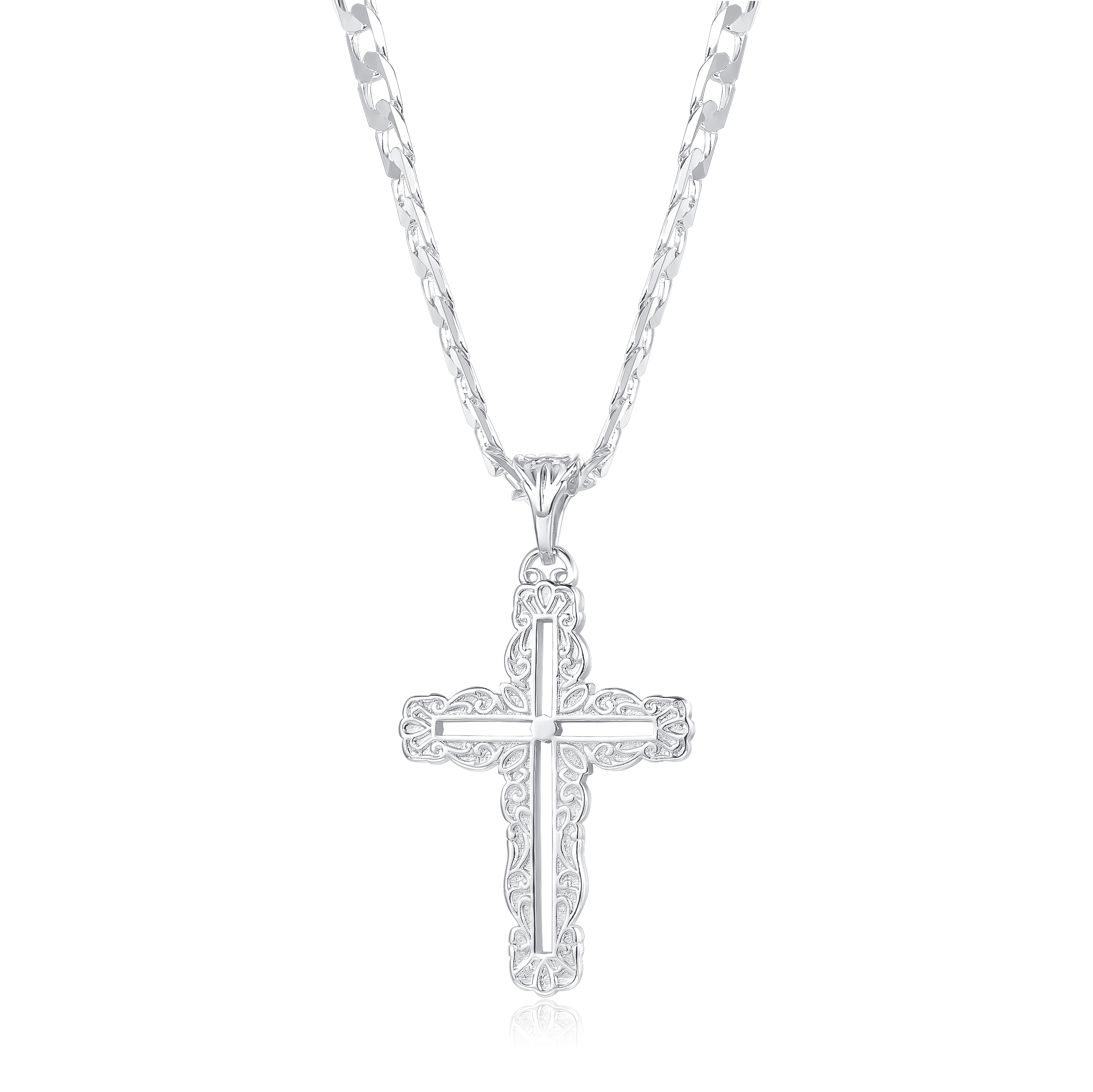 Premium Rhodium-Plated Cross Pendant & Chain