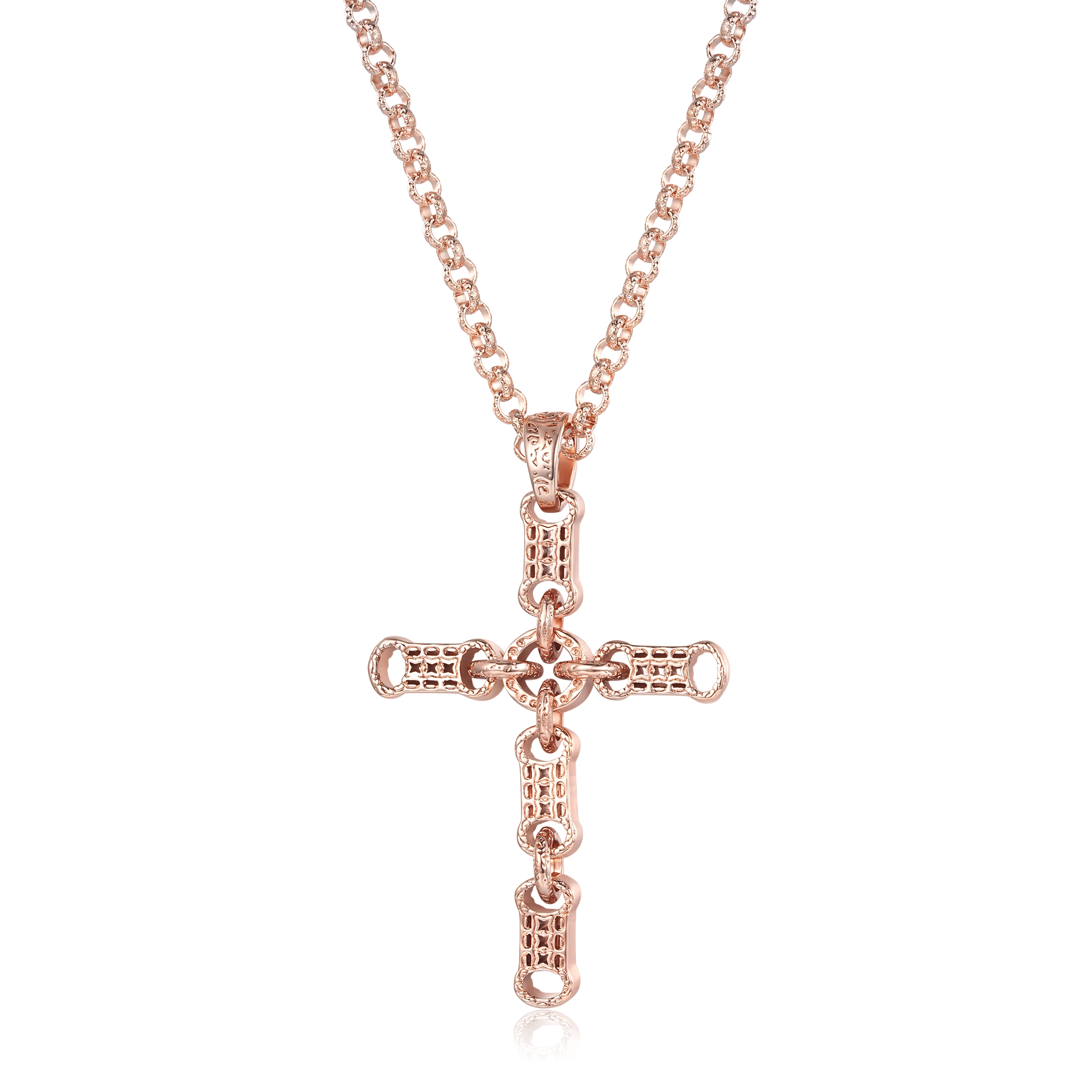 Stars and Bars Cross Pendant with 4mm Belcher Chain – Rose Gold Filled