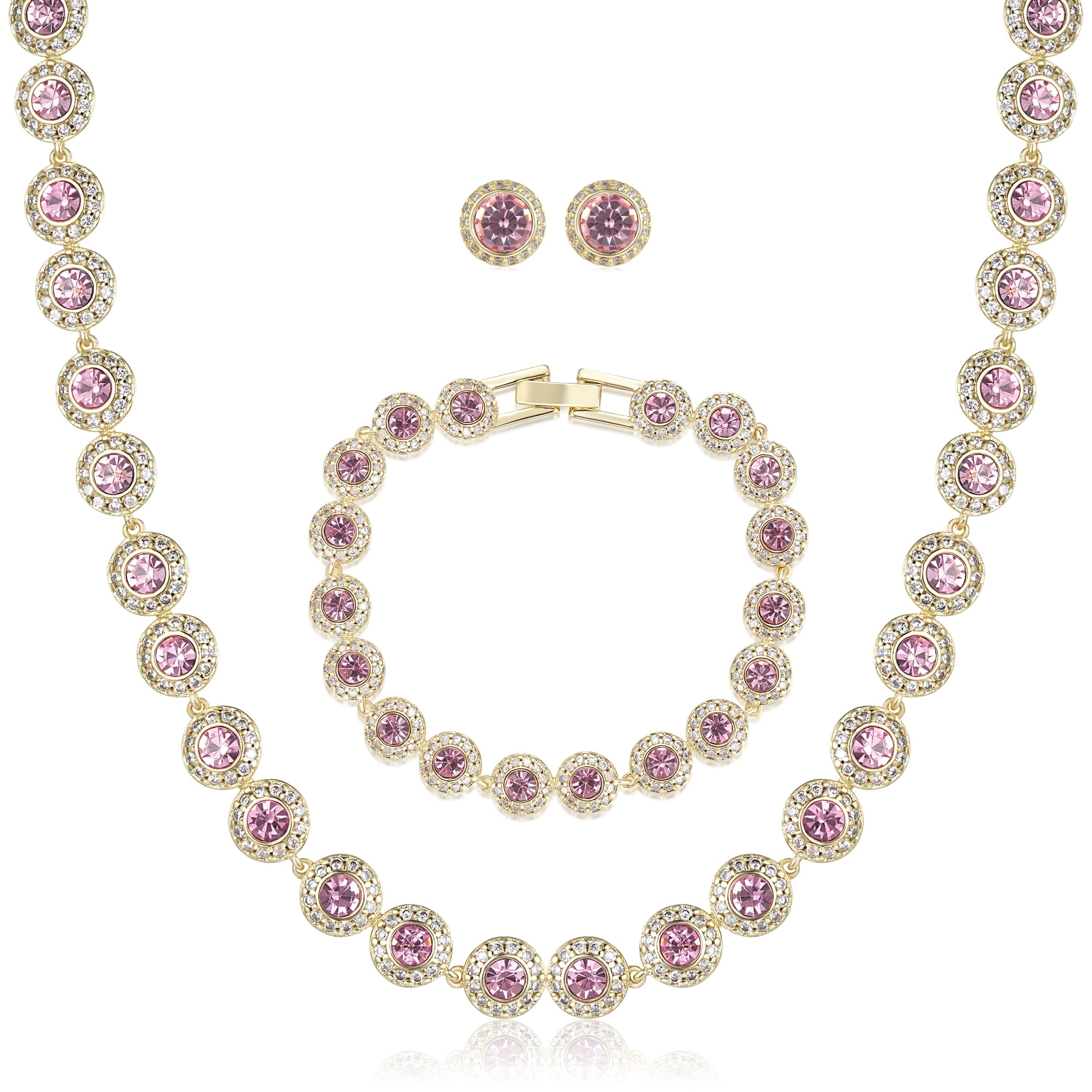 Gold and Pink Crystal Tennis – Necklace only