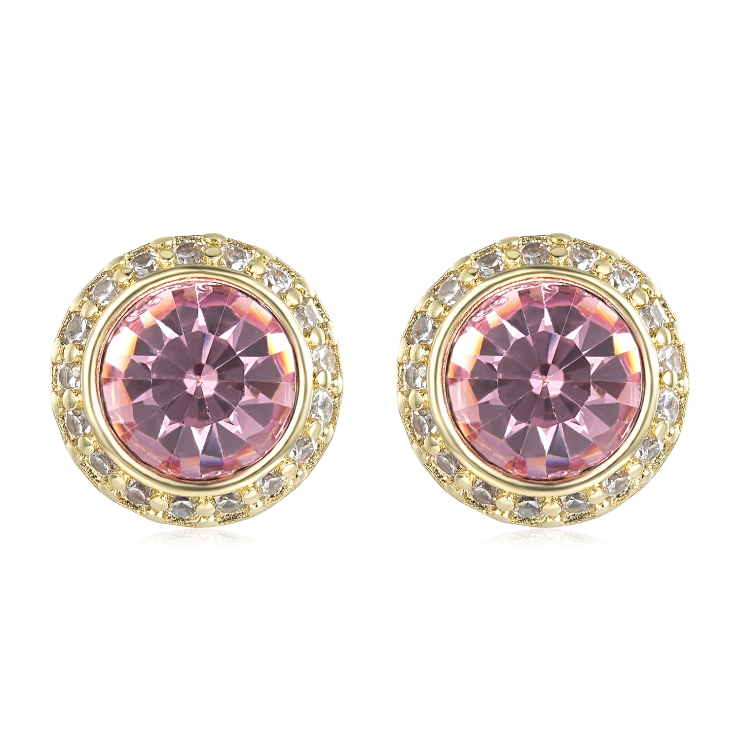 Gold and Pink Crystal Stud Earrings