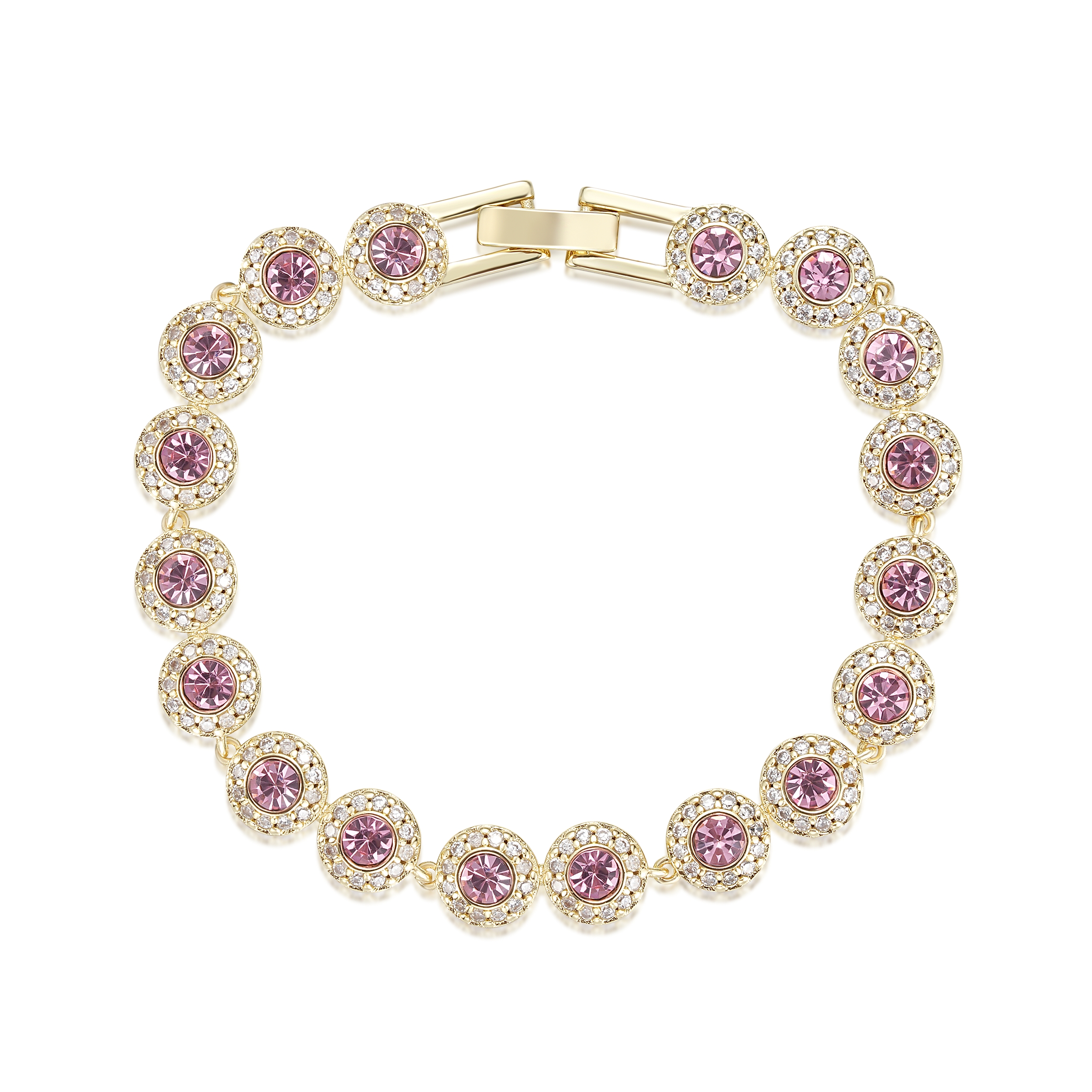 Gold and Pink Crystal Tennis Bracelet