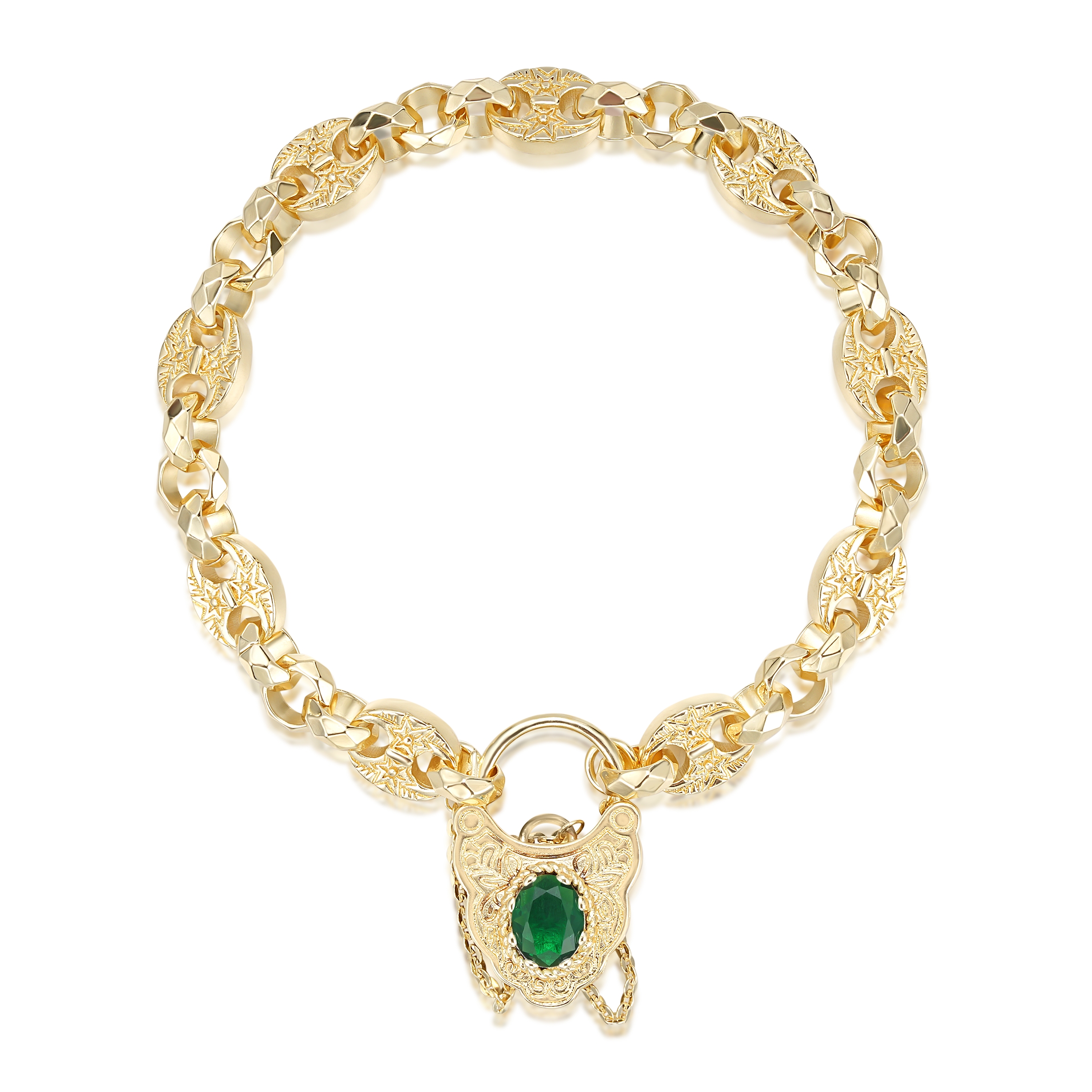 NEW Premium Gold-Filled Bracelet with Button Lock and Emerald Green Stone