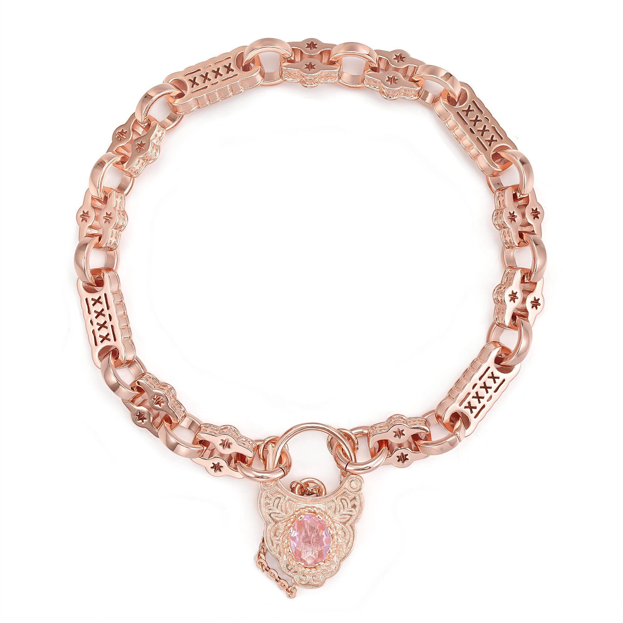 Rose Gold Premium Medium Stars and Bars bracelet with Pink Lock