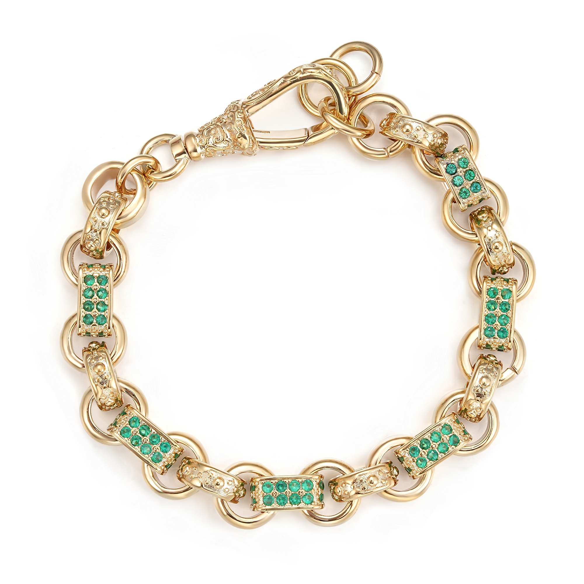 Premium 9ct Gold-Filled Gold and Green Gypsy Link Bracelet