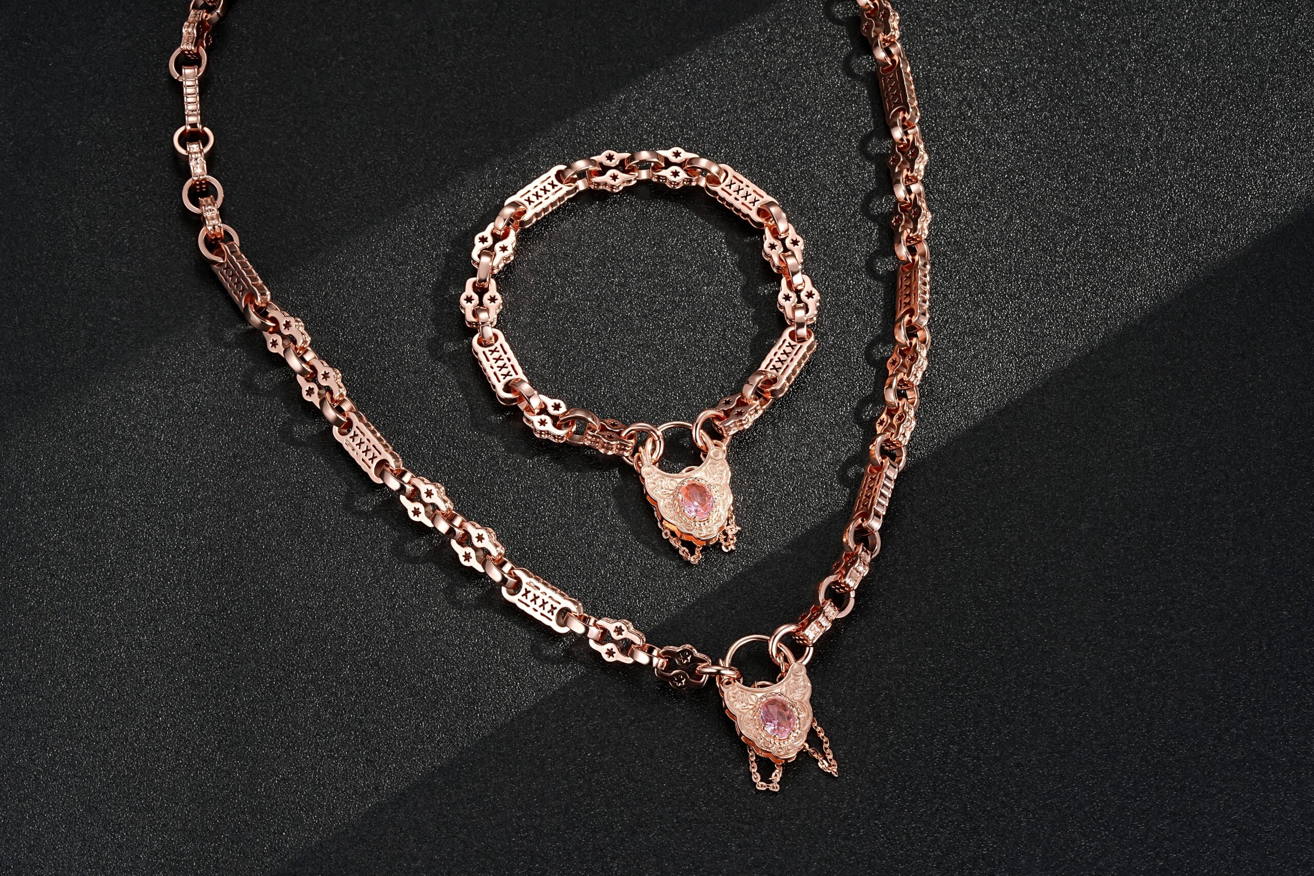 Rose Gold Premium Medium Stars and Bars with Pink Lock Set