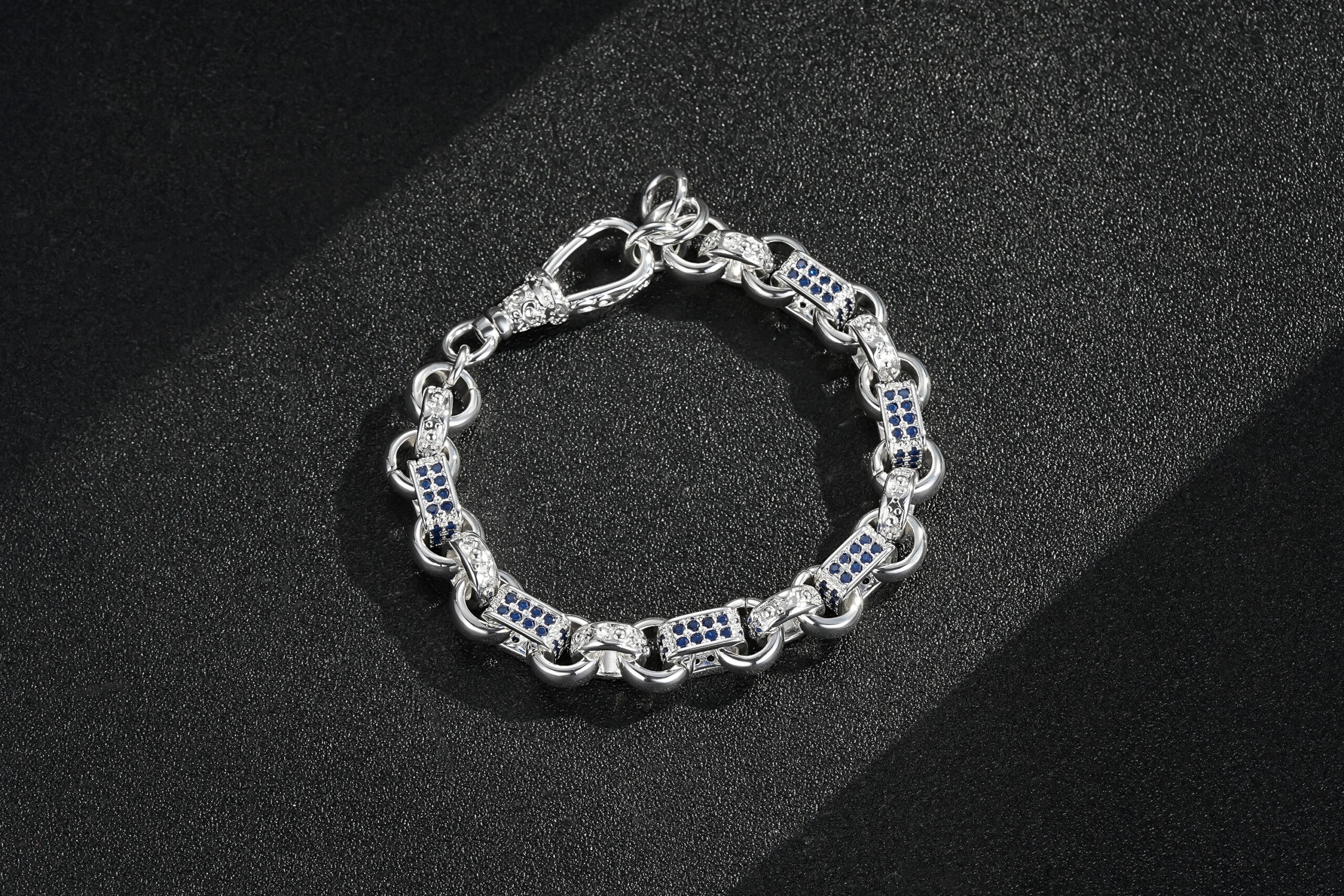 Silver Sapphire Stone Gypsy Link Bracelet Description: