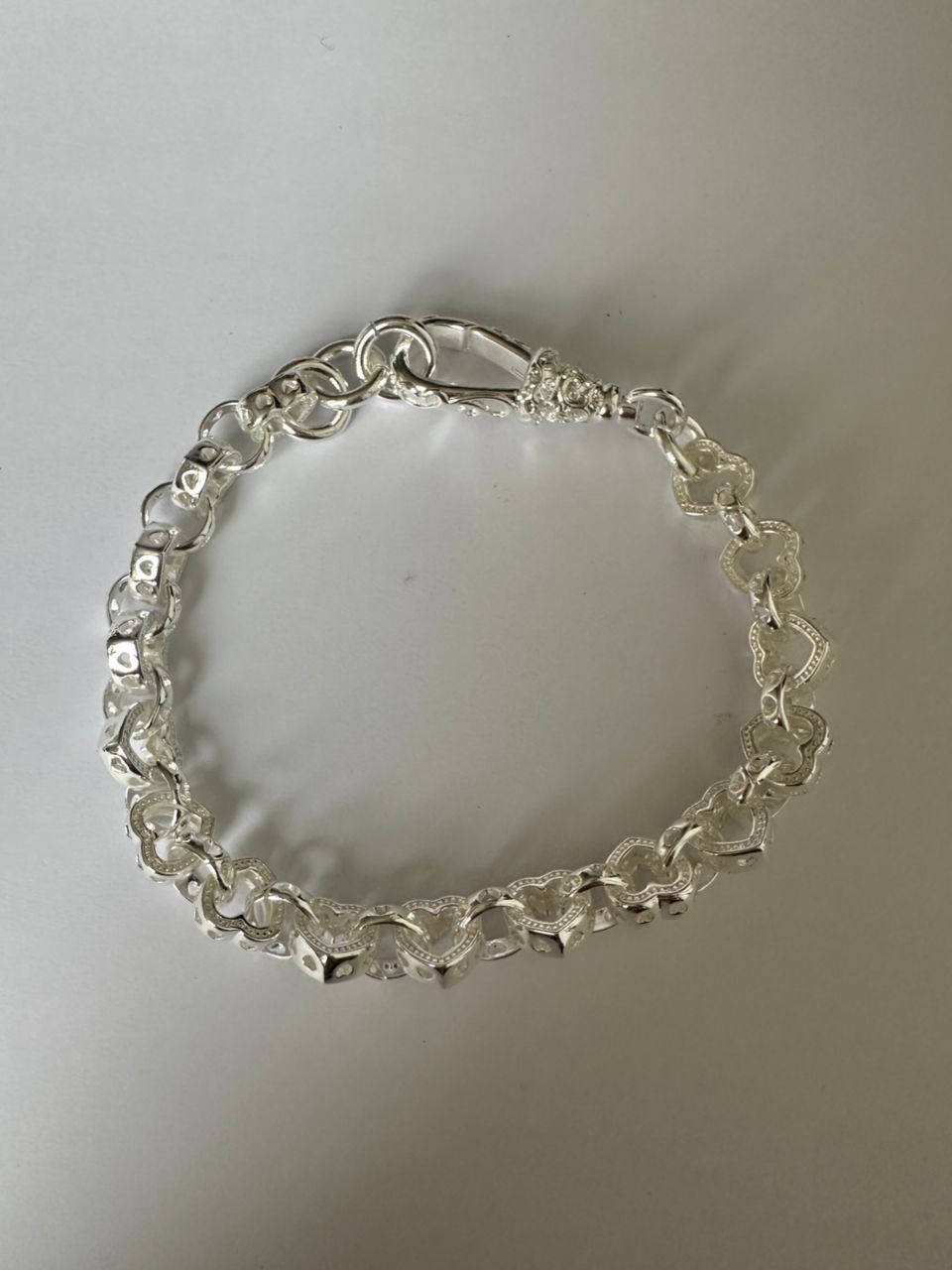New 8mm Heart Belcher Bracelet – Rhodium-Plated