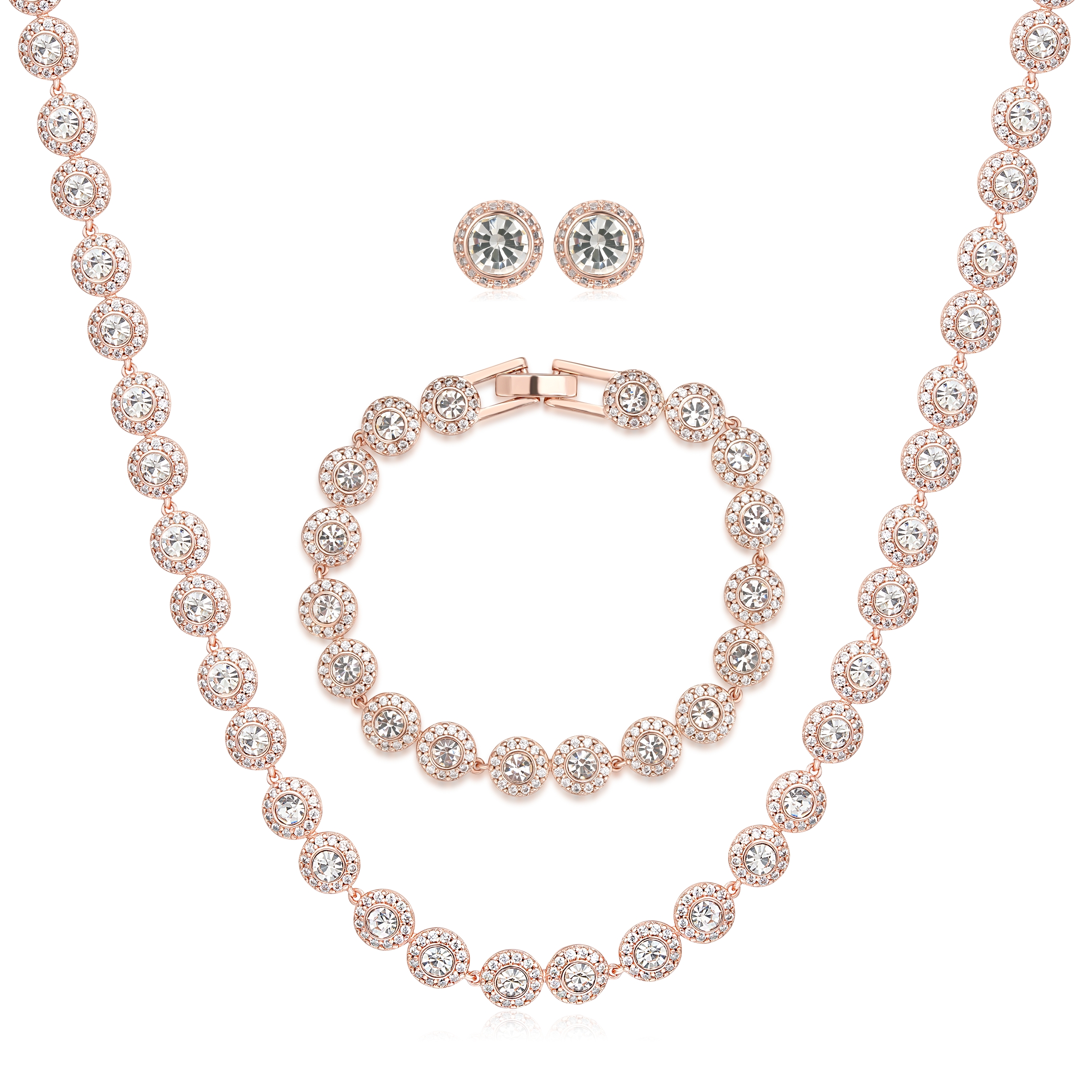 Premium Rose White Stone Crystal Tennis Set