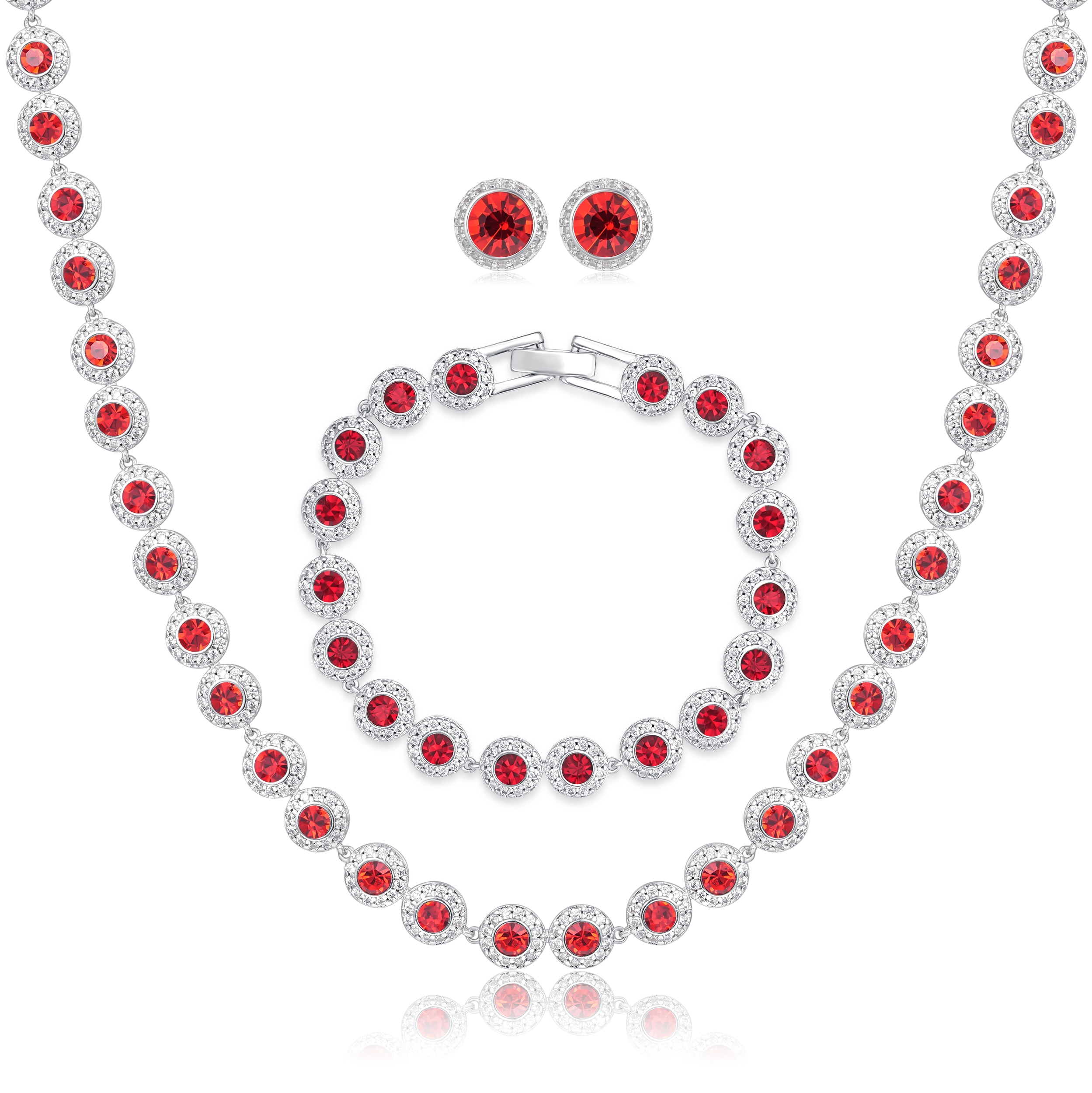 Silver Red Stone Crystal Tennis Set
