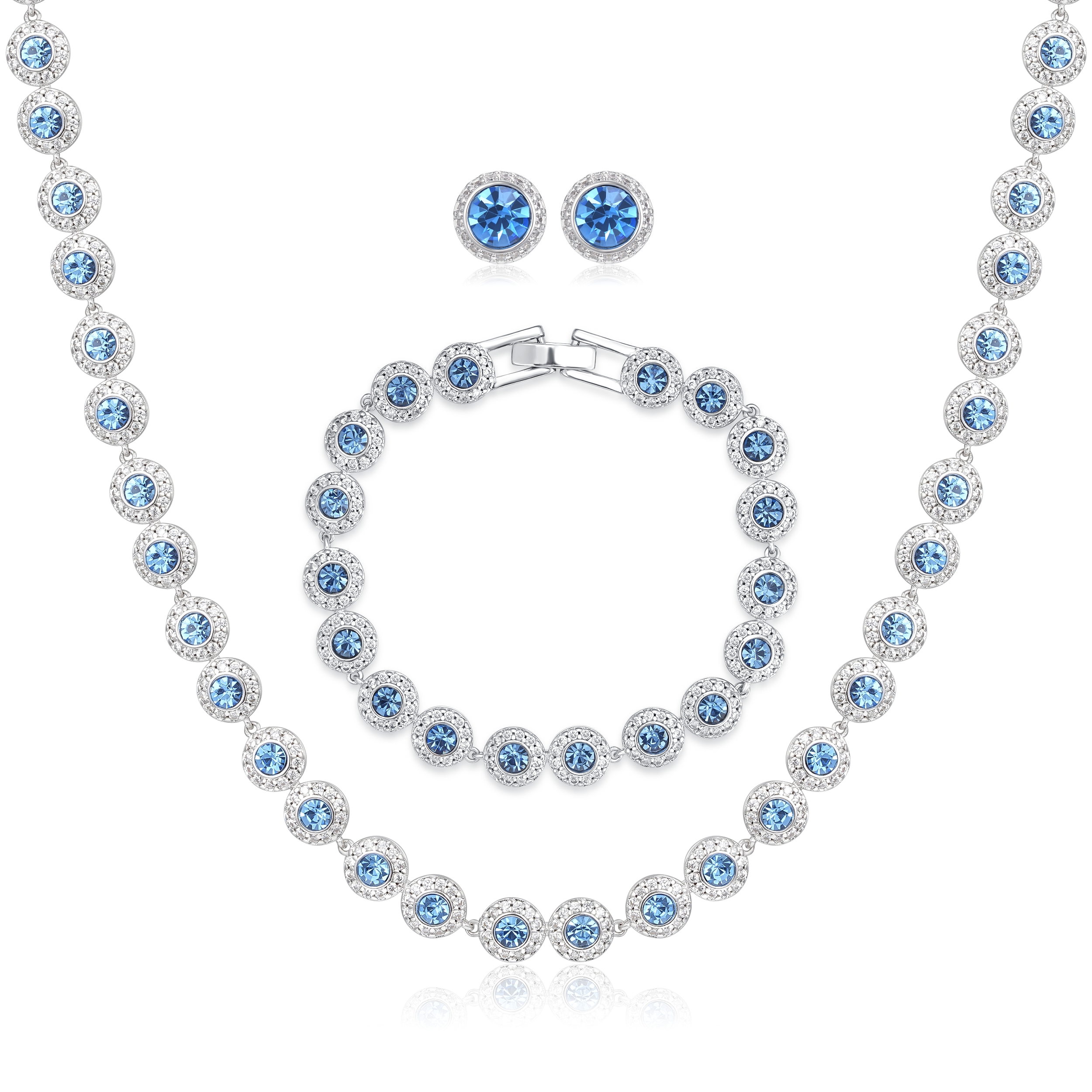 Silver Blue Tennis Jewellery Set
