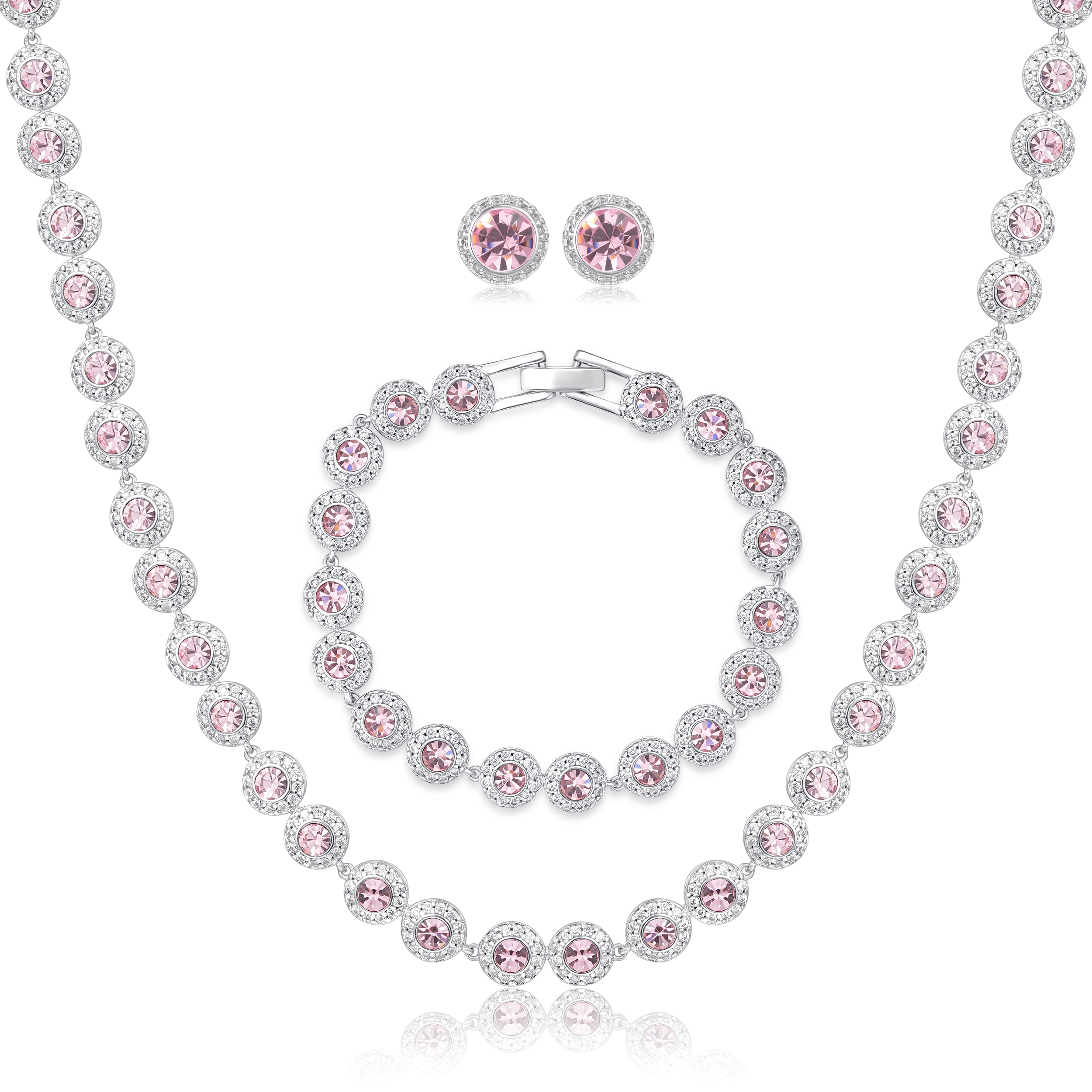 Pink Crystal Tennis Necklace Set