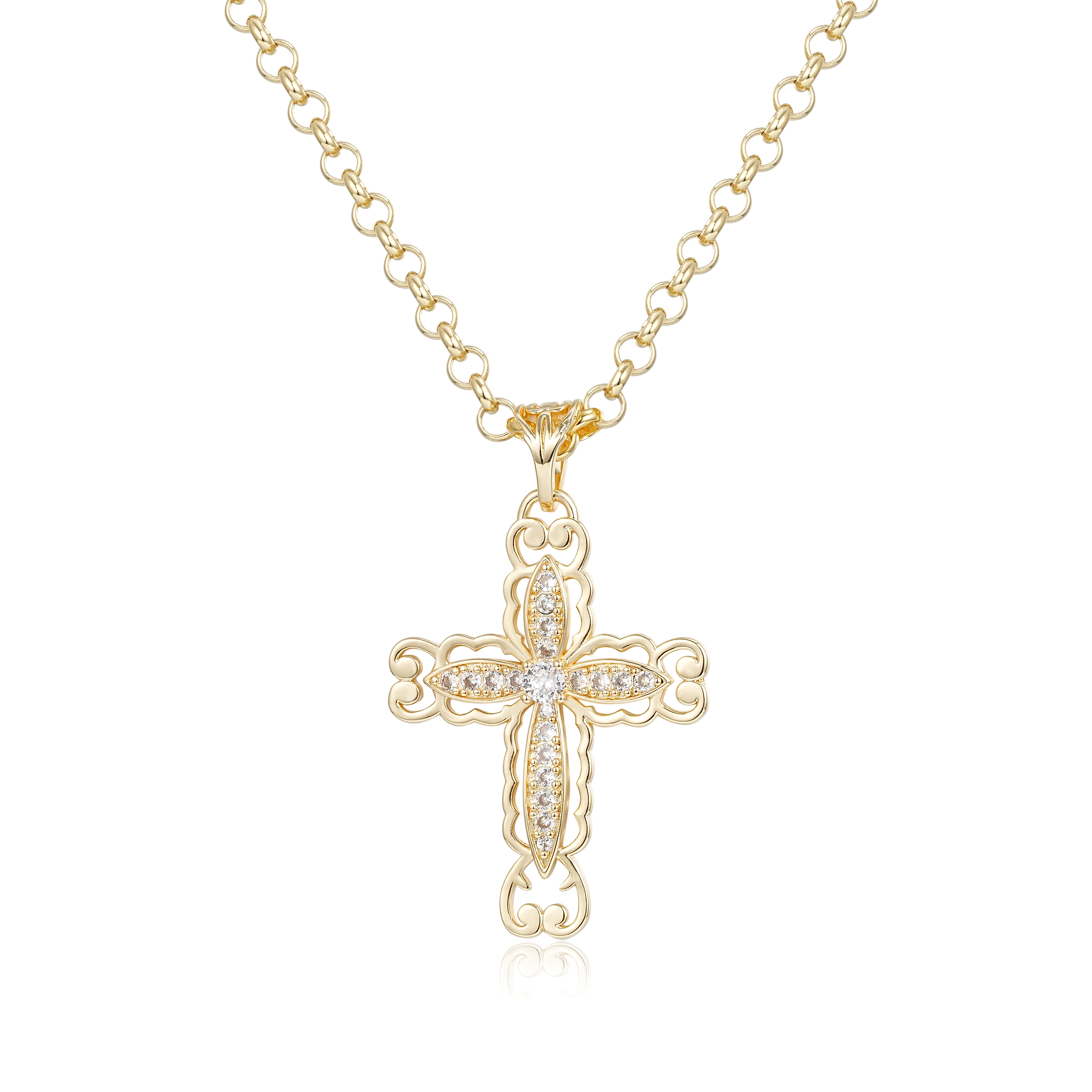 Premium Gold-Filled Cross with 5mm Belcher Chain