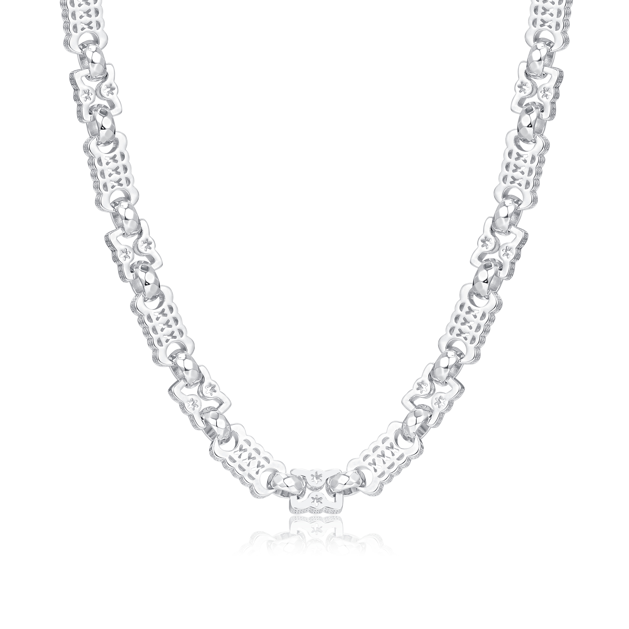 Premium Chunky Stars and Bars Necklace 12mm – Rhodium Plated