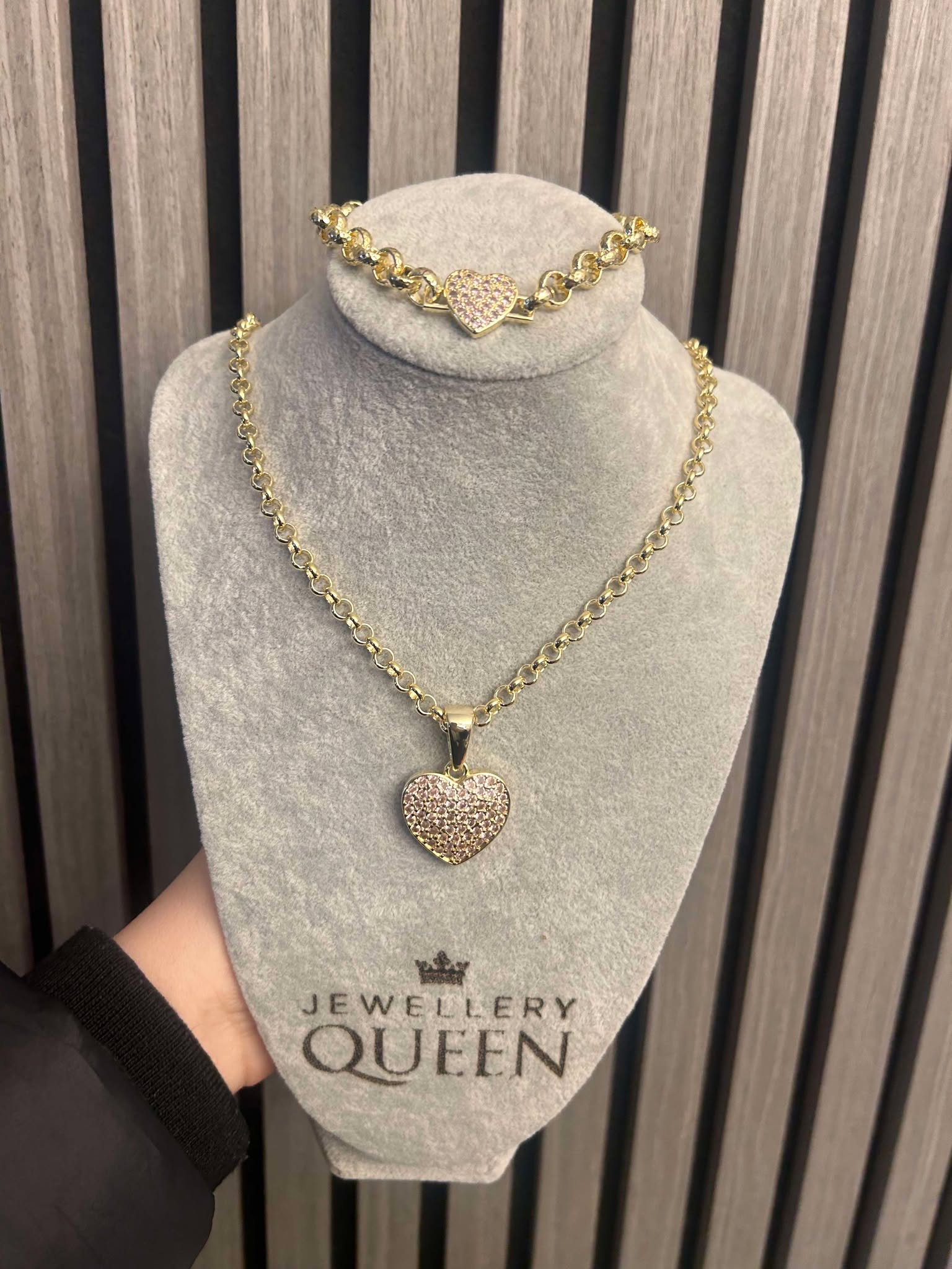Gold-Filled Pink Stone Heart Belcher Set