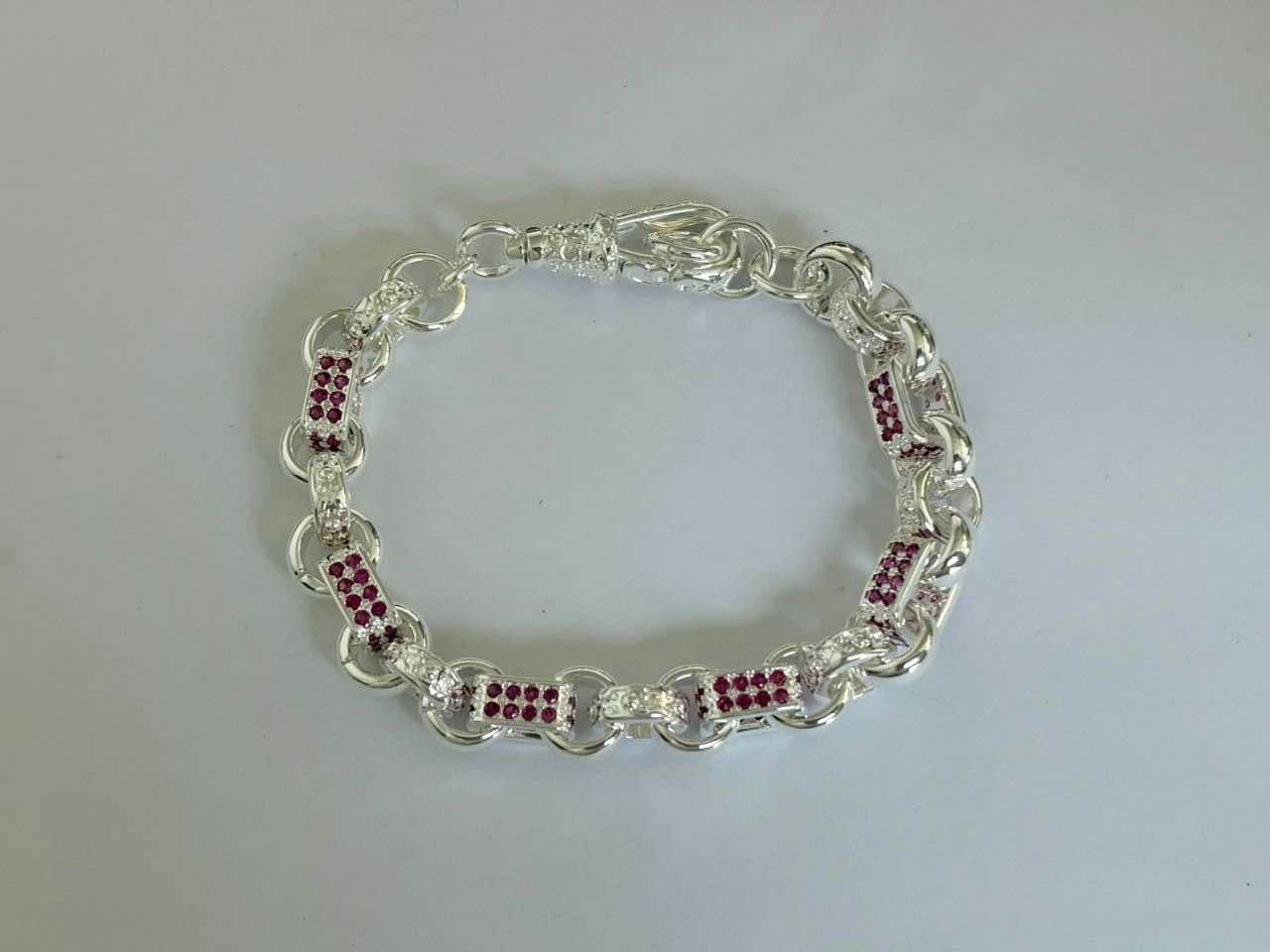 Silver Bright Pink Gypsy Bracelet
