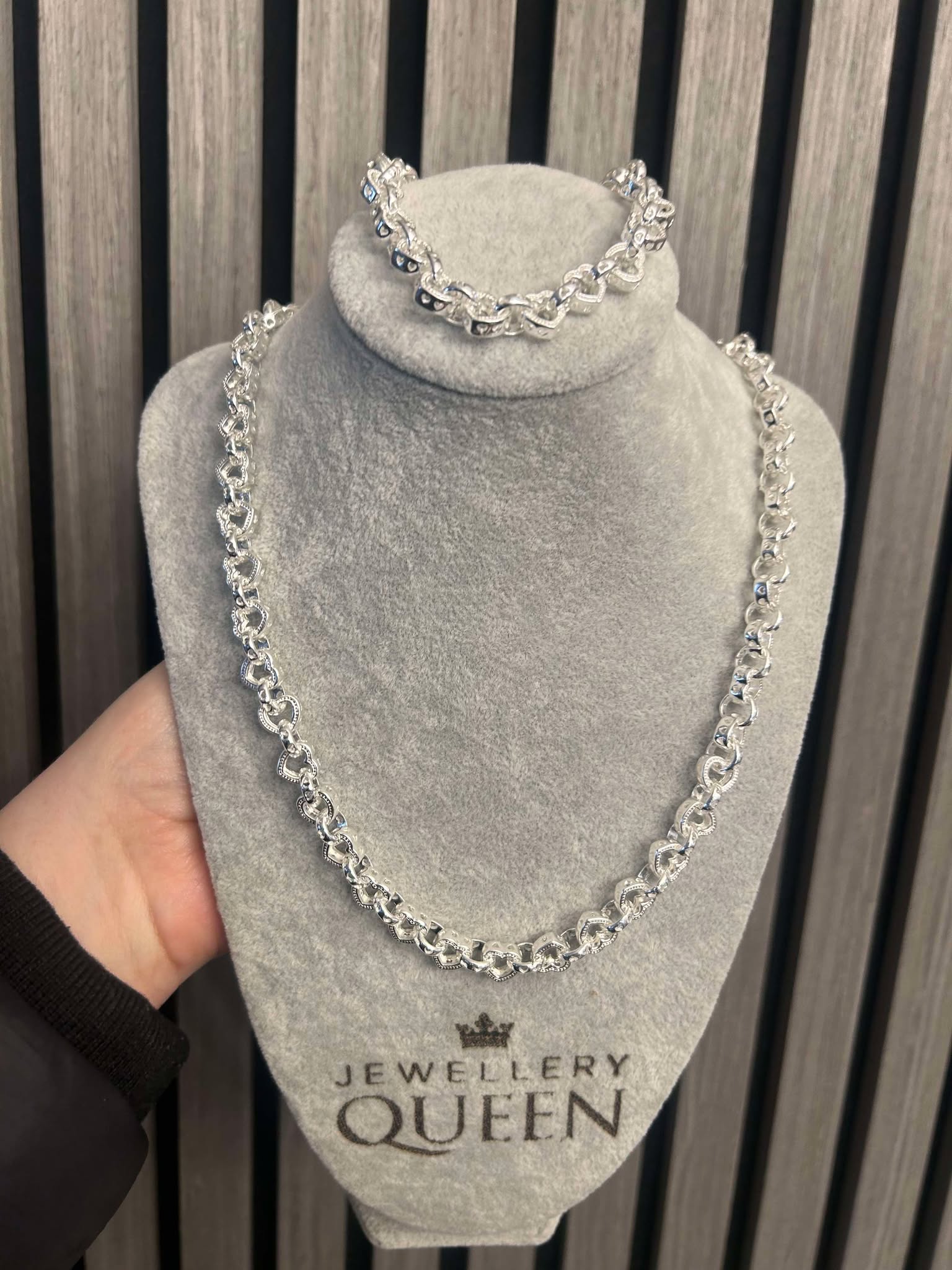 8mm Silver Heart Belcher Set