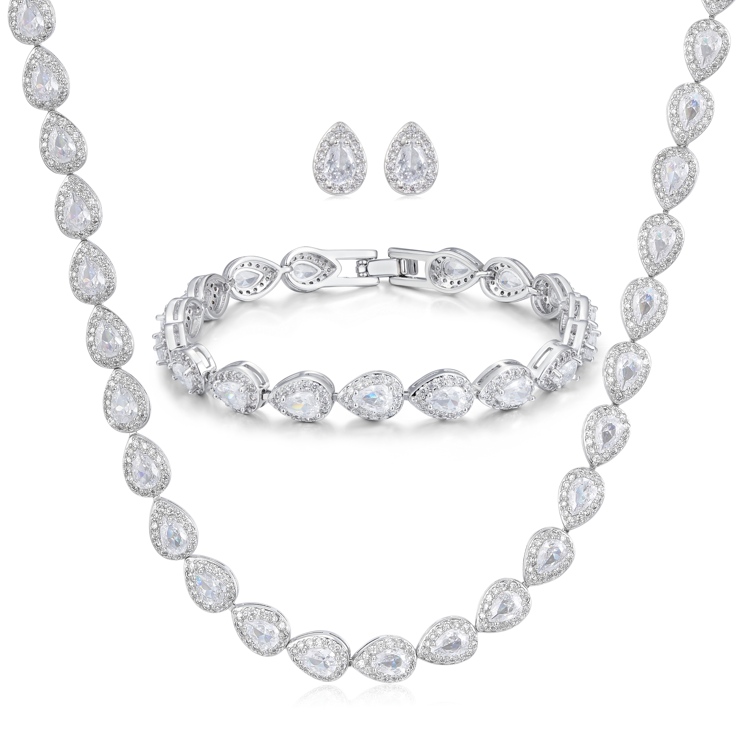 NEW – Silver Teardrop Tennis Set – Rhodium Plated