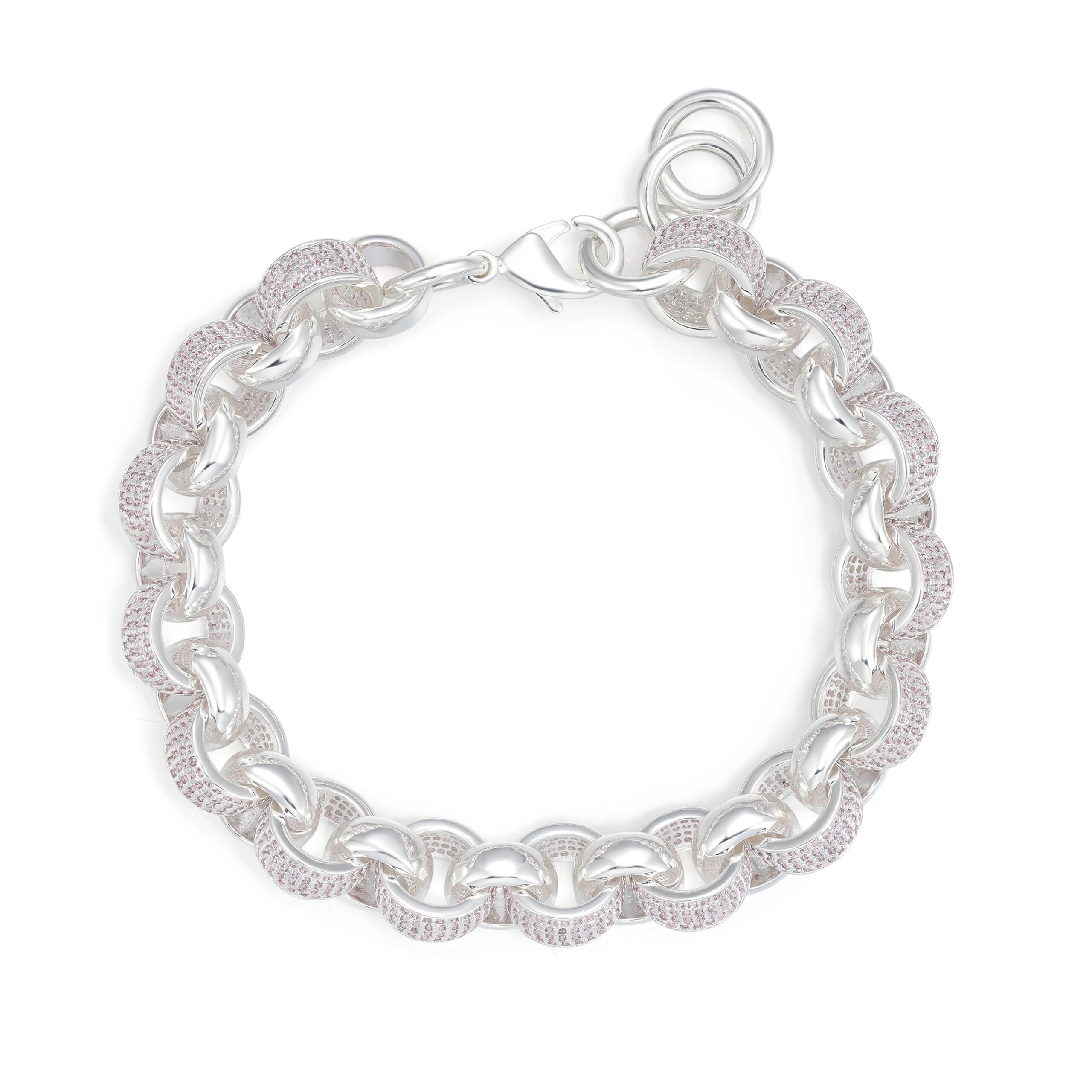 12mm Silver Rhodium-Plated Pink Stone Iced-Out Bracelet