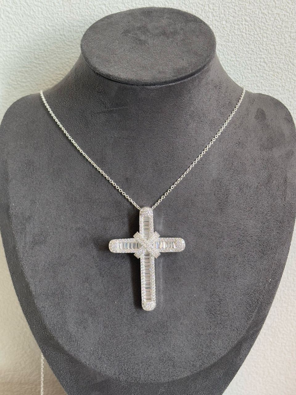 large iced out silver cross pendant