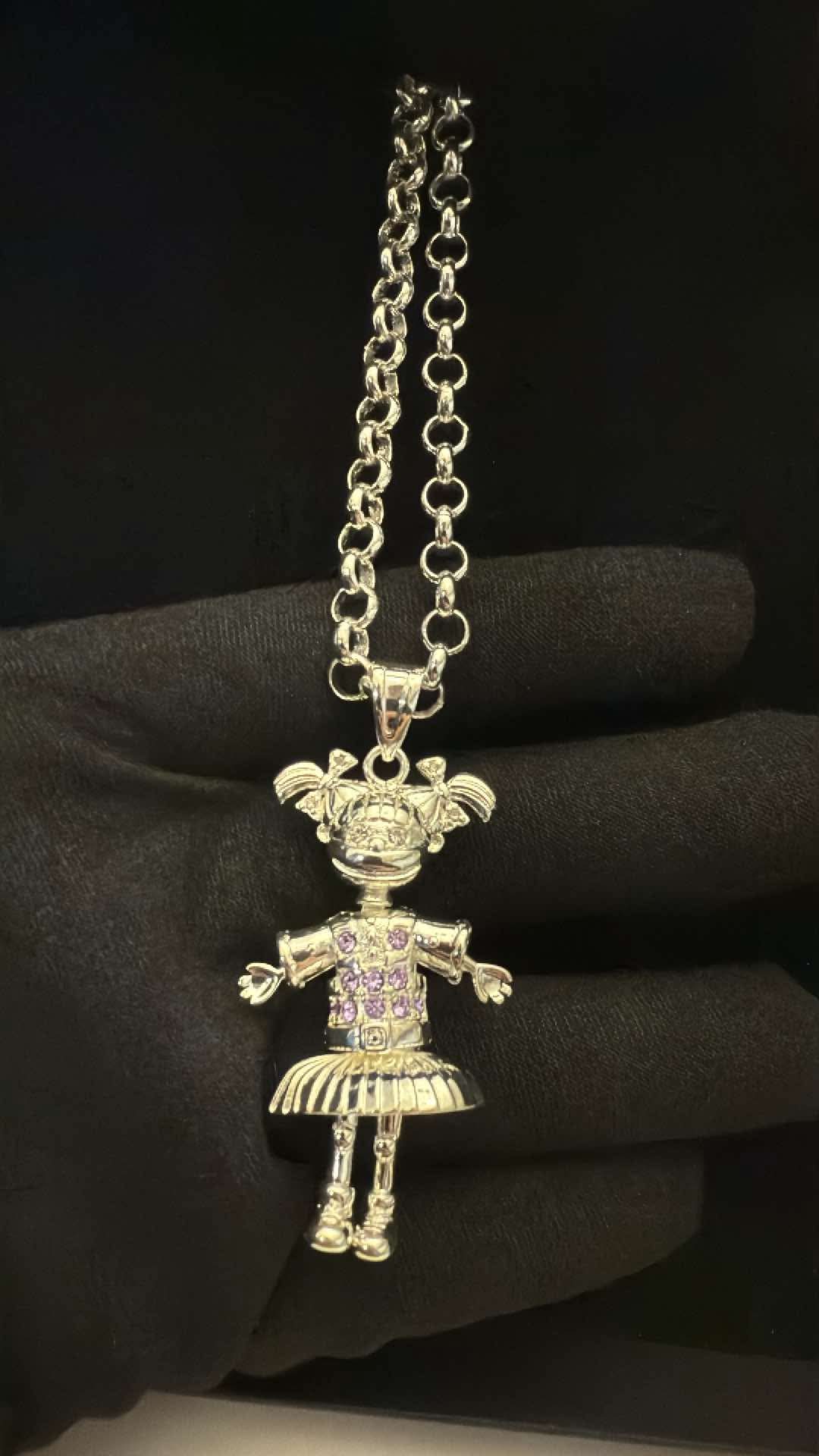 angelica Rugrat doll – Purple stone – rhodium plated