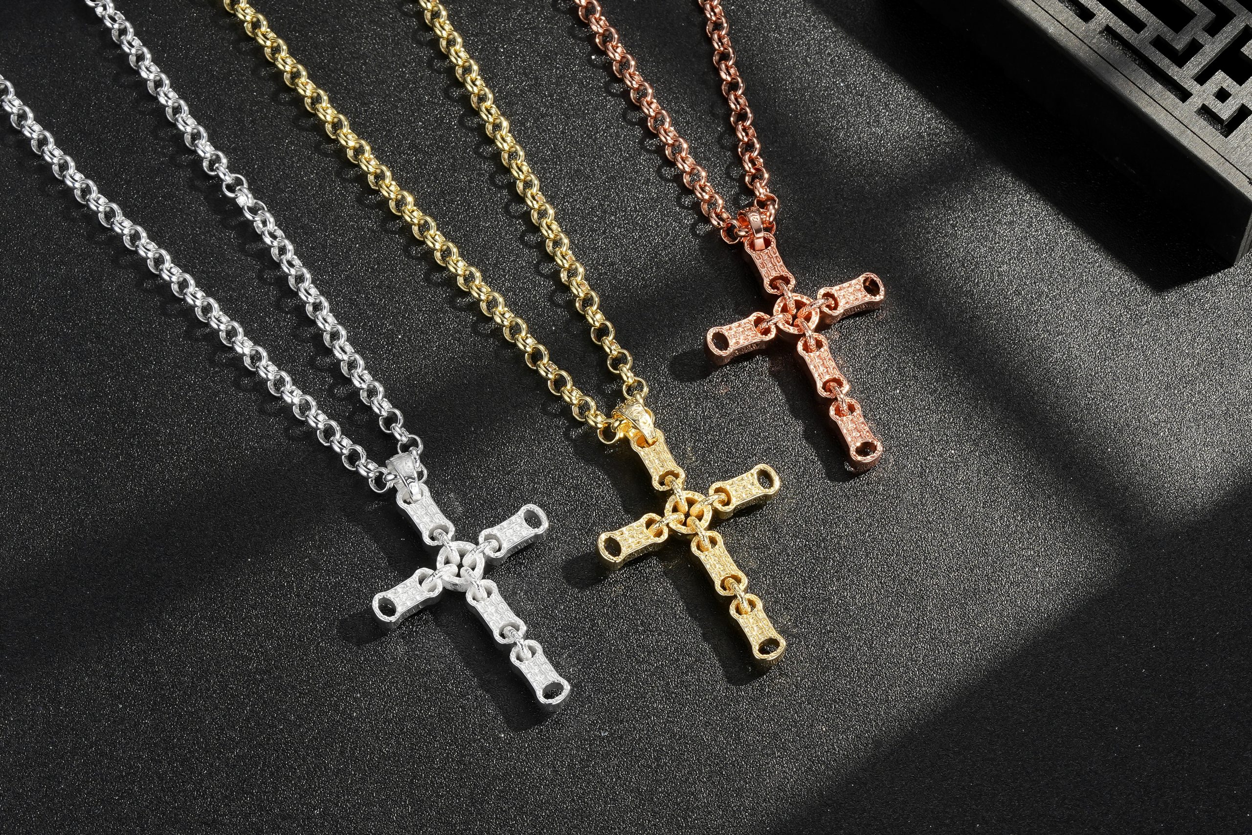 New Fully Welded Stars and Bars Cross Necklace- All Colours