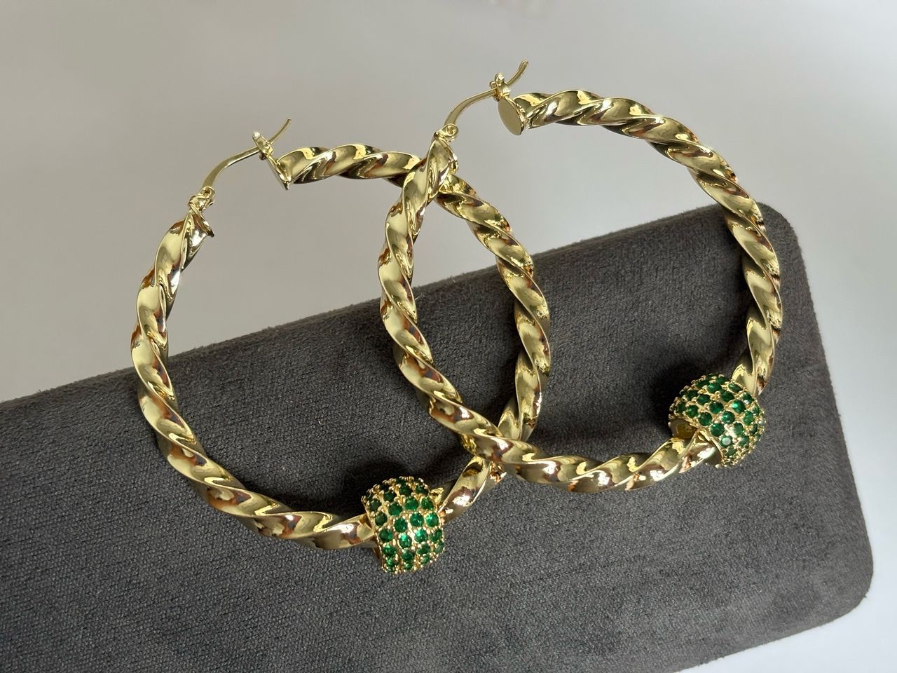 55mm premium twisted green ball hoops 9ct gold filled