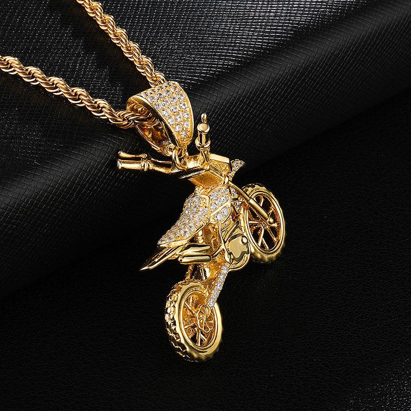 Gold-Plated Motorbike Pendant Necklace