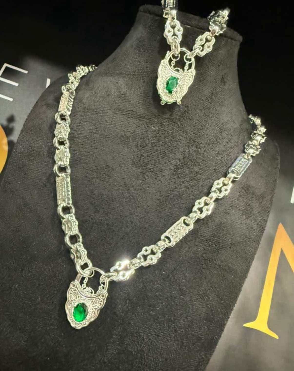Stars and Bars with Emerald Green Lock Bracelet
