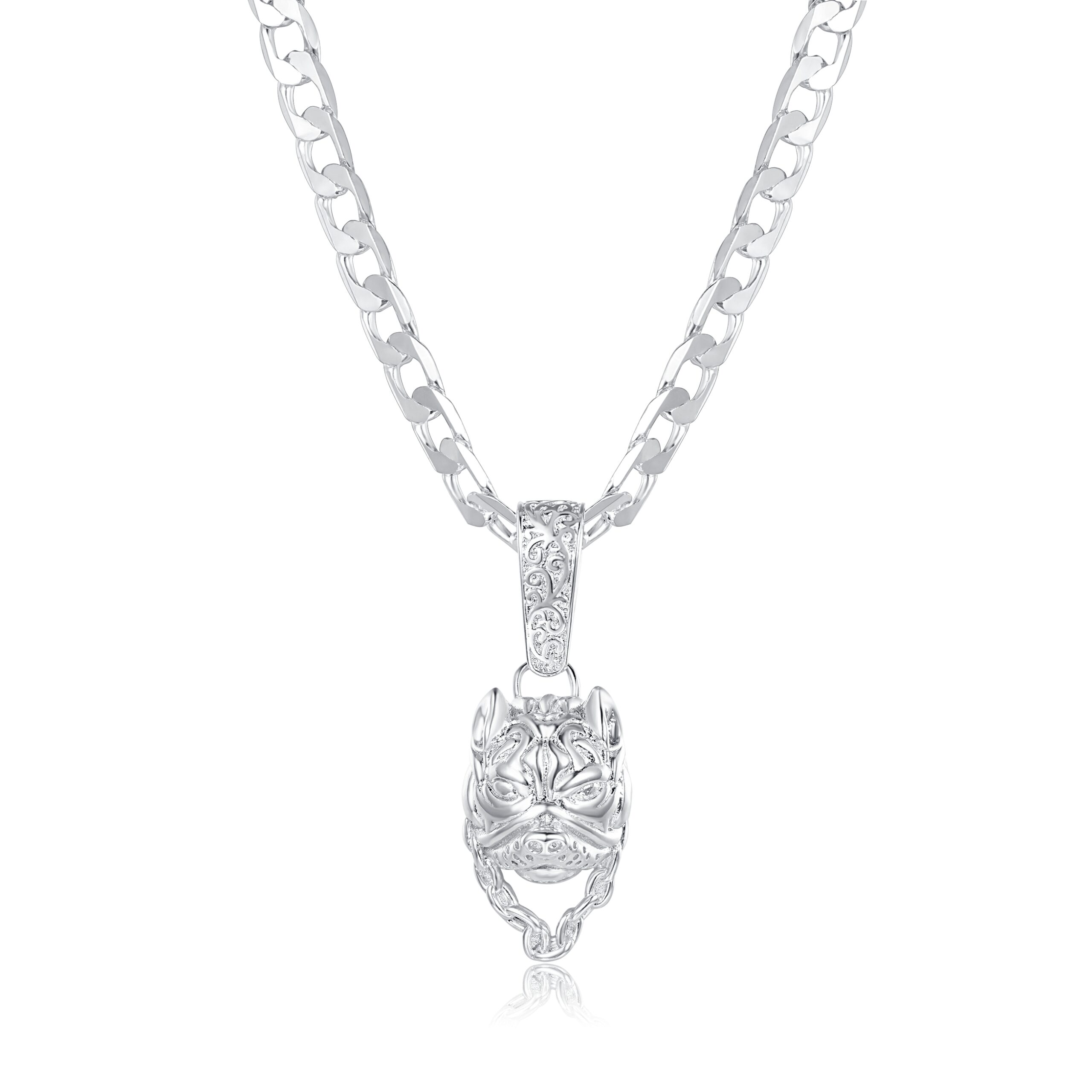 Premium Bulldog Pendant with Luxury 6mm Cuban Chain – Rhodium Plated