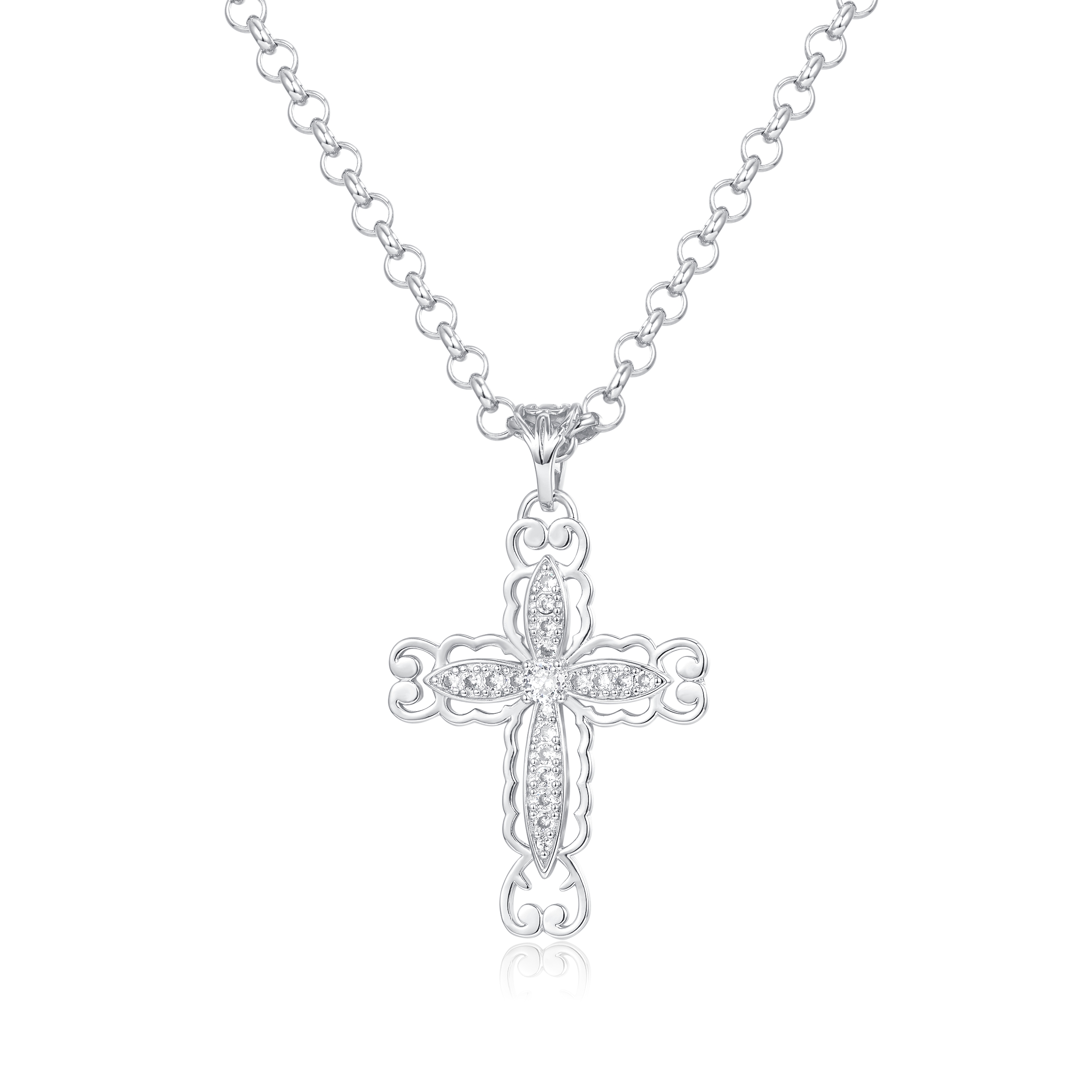 Premium Cross Necklace with 5mm belcher – Rhodium Plated