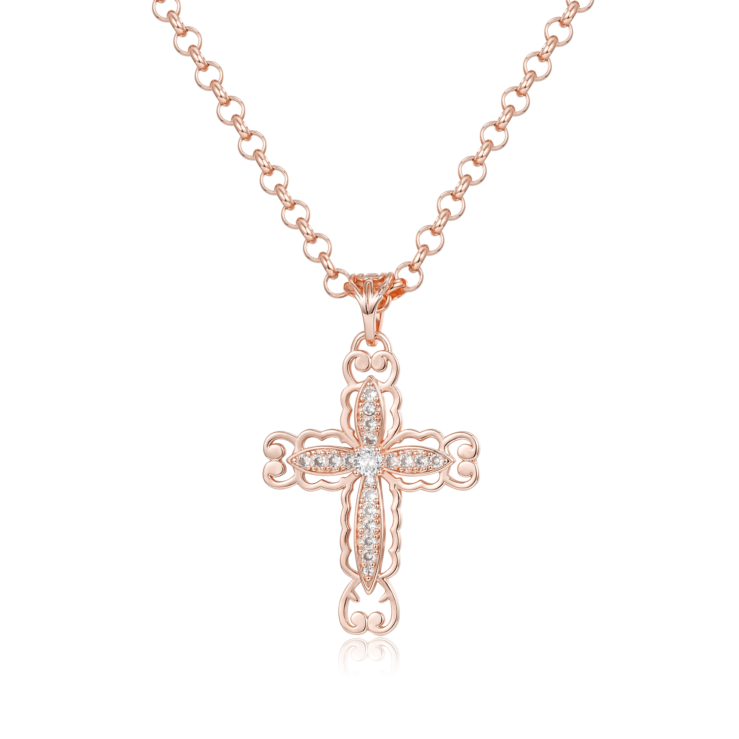 Rose Cross Pendant with 5mm Belcher Chain