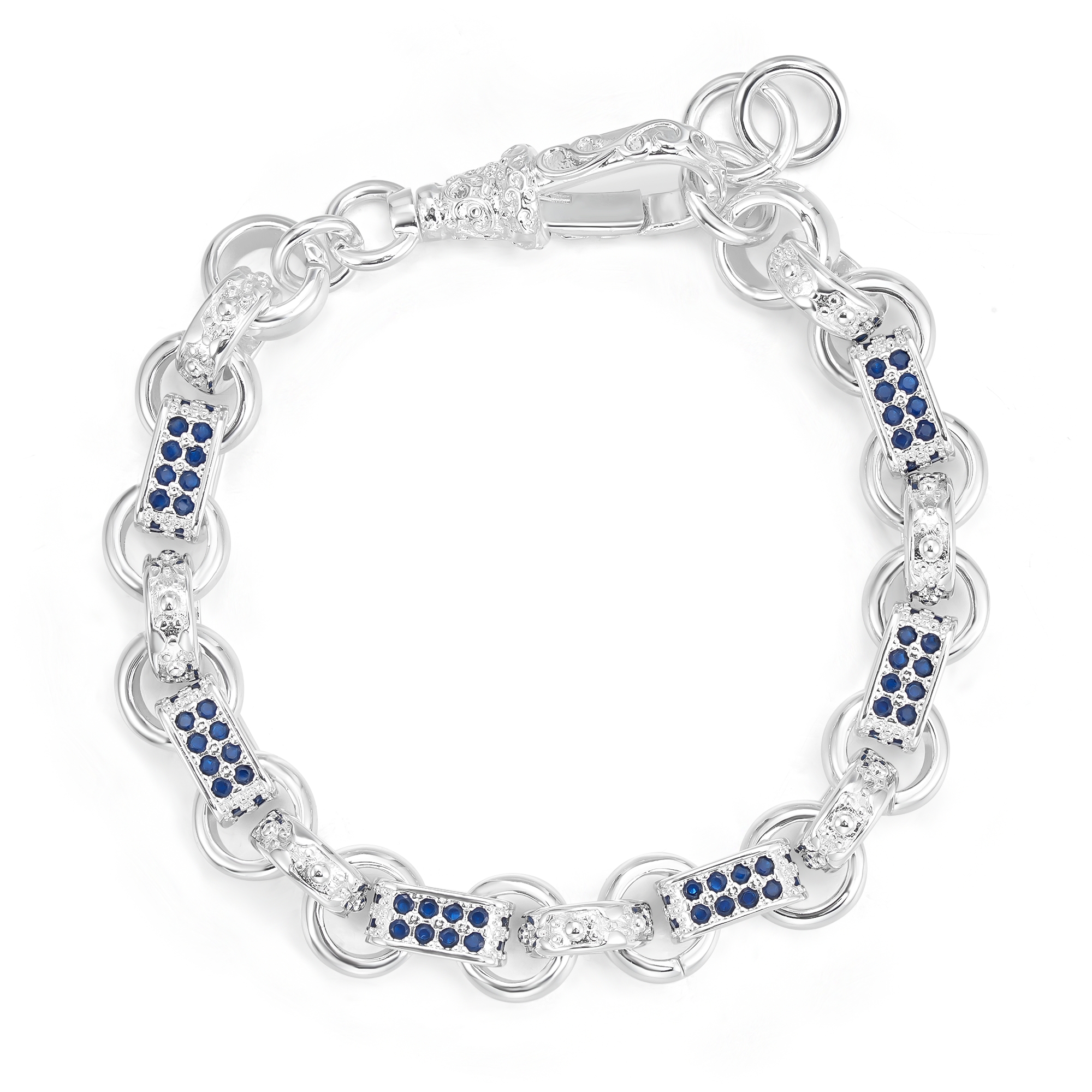 Silver and Pink Sapphire Stone Gypsy Link Bracelet