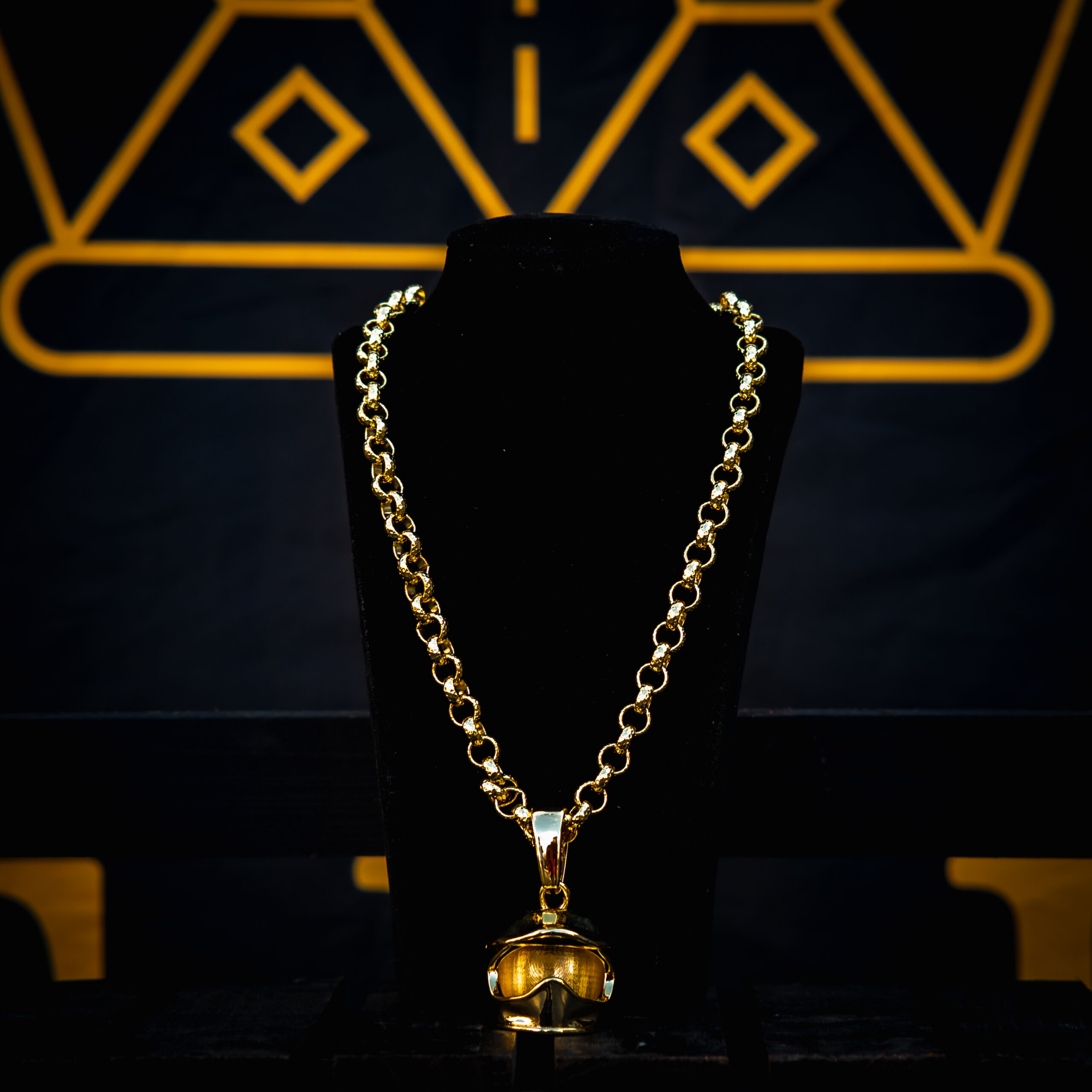 Bike Helmet Pendant on 8mm Gold Chain