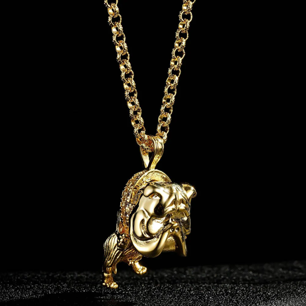 Premium Gold-Filled Bulldog Pendant with Stoned Collar and 4mm 24-Inch Chain