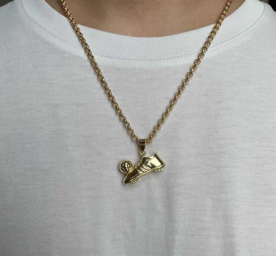 Premium Gold-Filled Football Boot Necklace on Luxury 4mm Belcher Chain