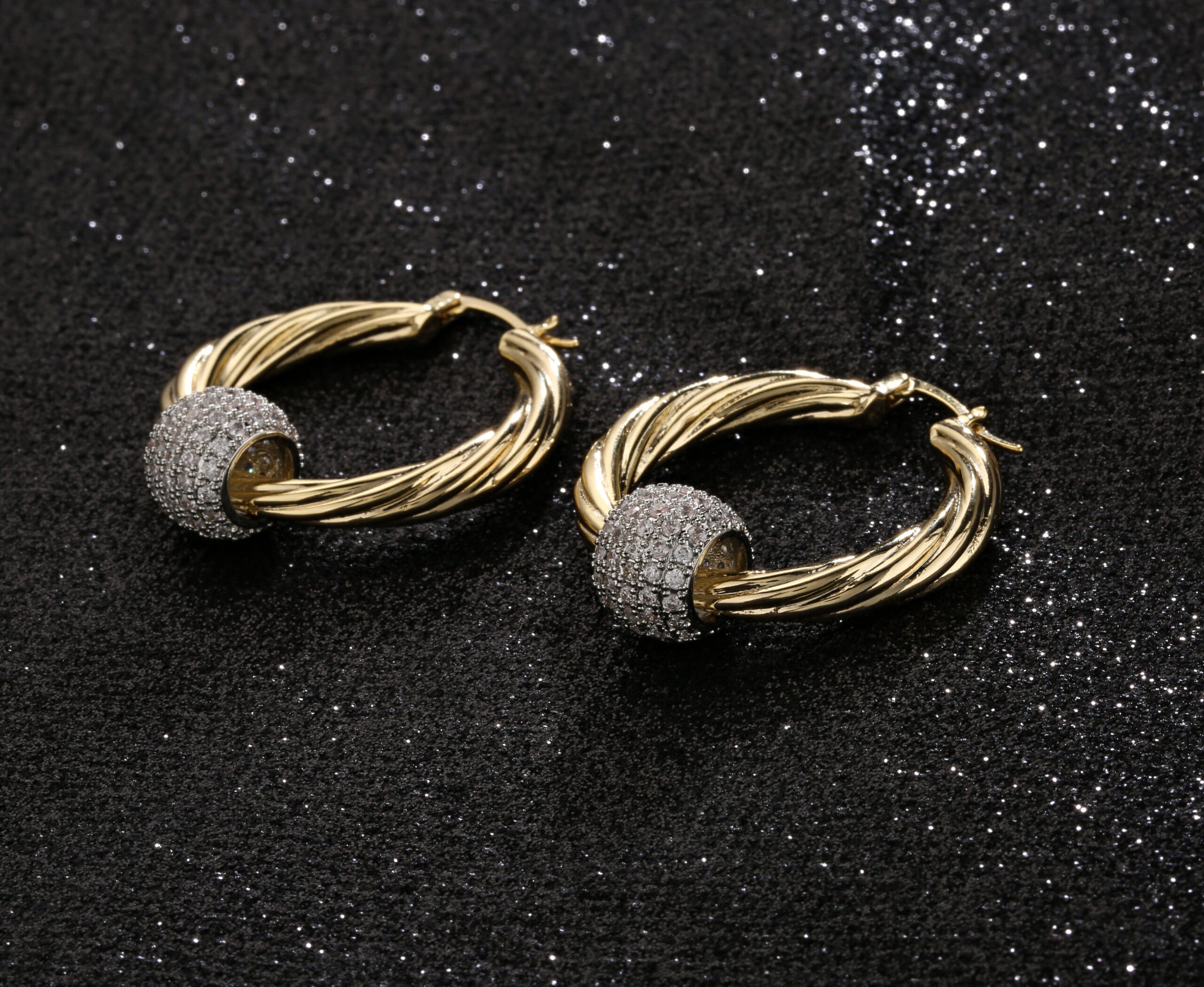 Gold Large Hoop Earrings with Disco Ball