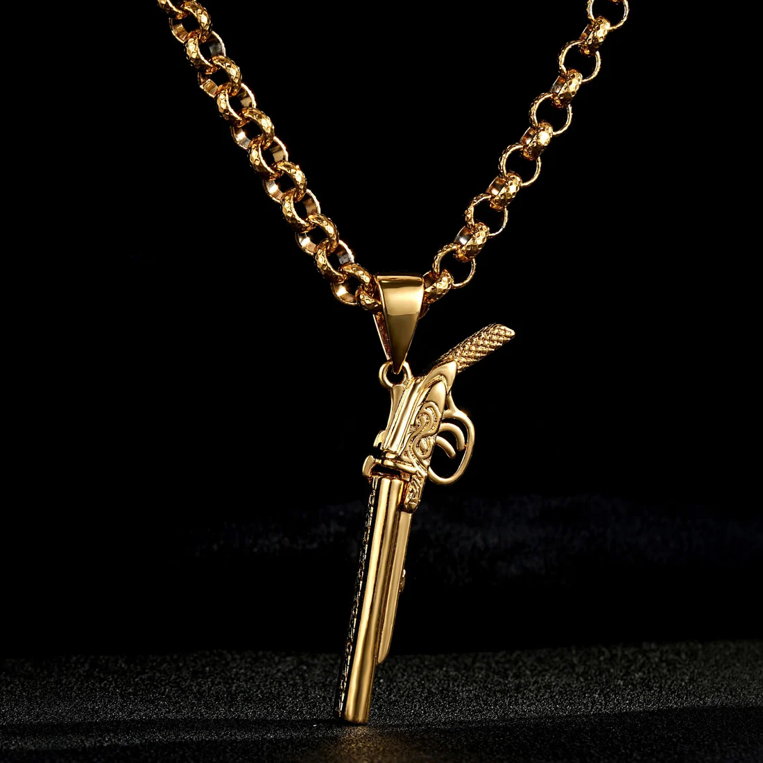 Premium Gold-Filled Shotgun Barrel Moving Pendant with 8mm Luxury Patterned Chain