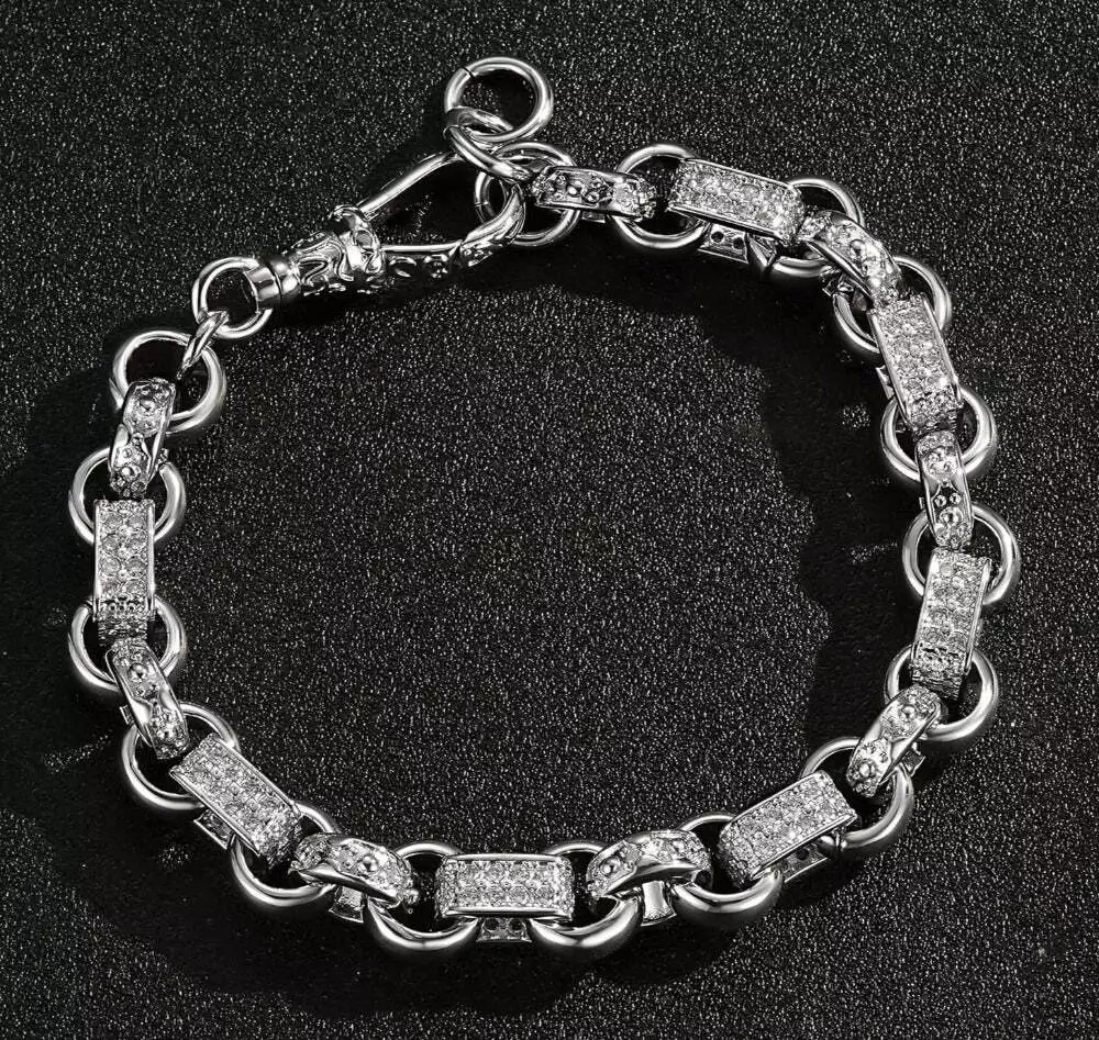 10mm Rhodium-Plated Silver Gypsy Bracelet with Clear CZ Stones
