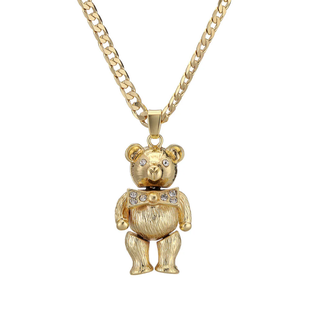 Premium Teddy Bear Pendant Necklace with Moving Parts and Curb Chain